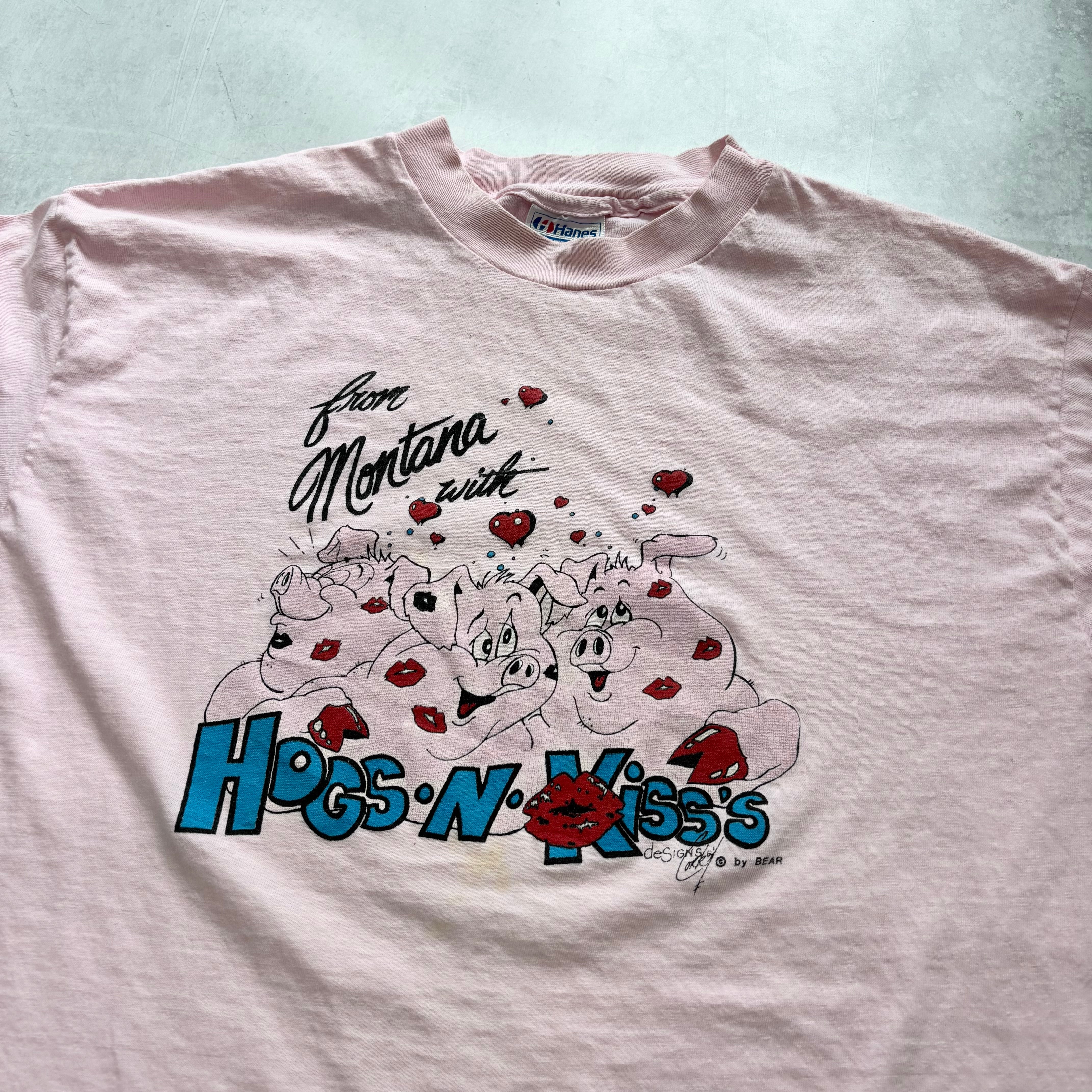 Vintage T Shirt Mens Large Pink Single Stitch Graphic Print 90s USA Tourist (F)