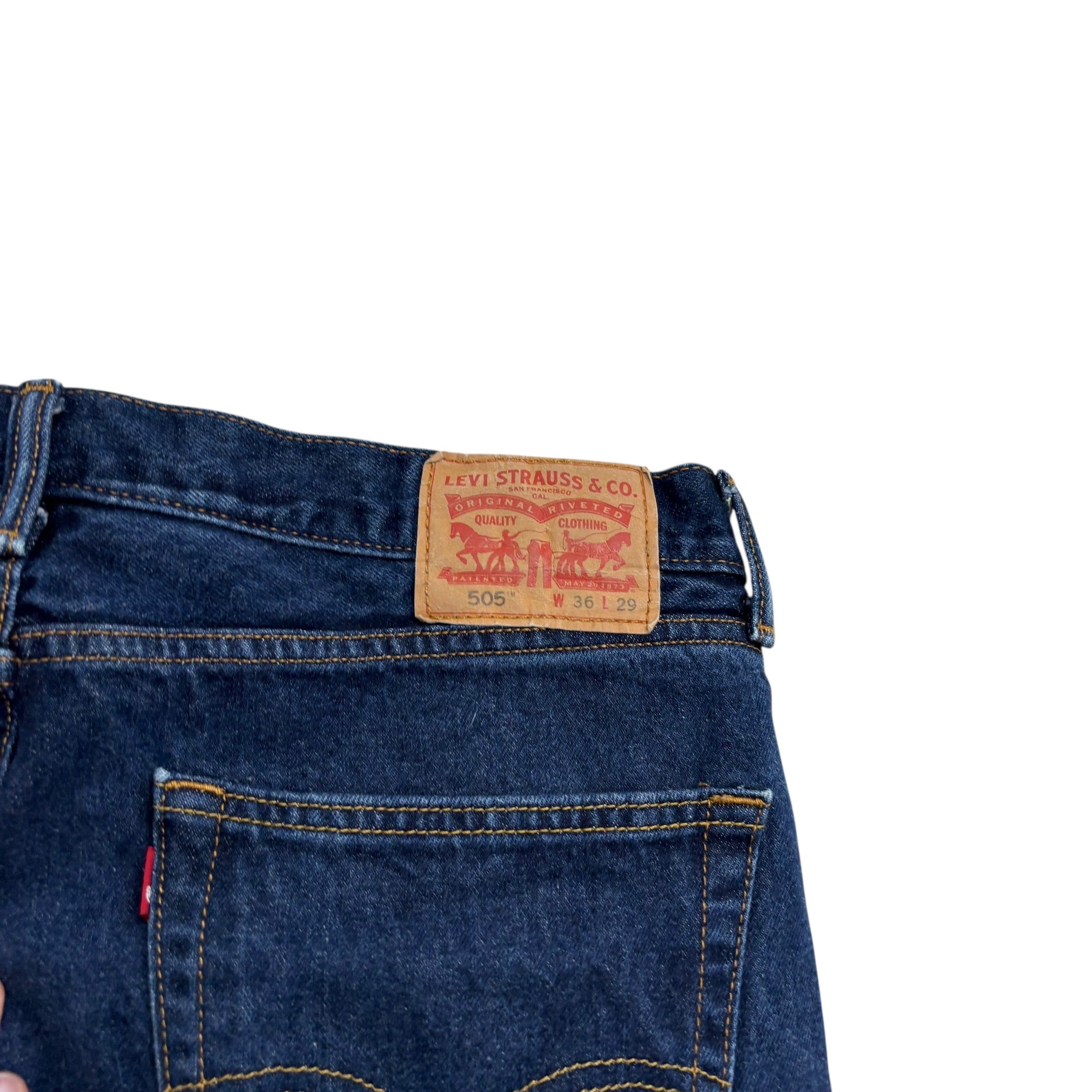 Levis 505 Jeans W36 L26 Mens Dark Blue Regular Straight Fit Denim (E)