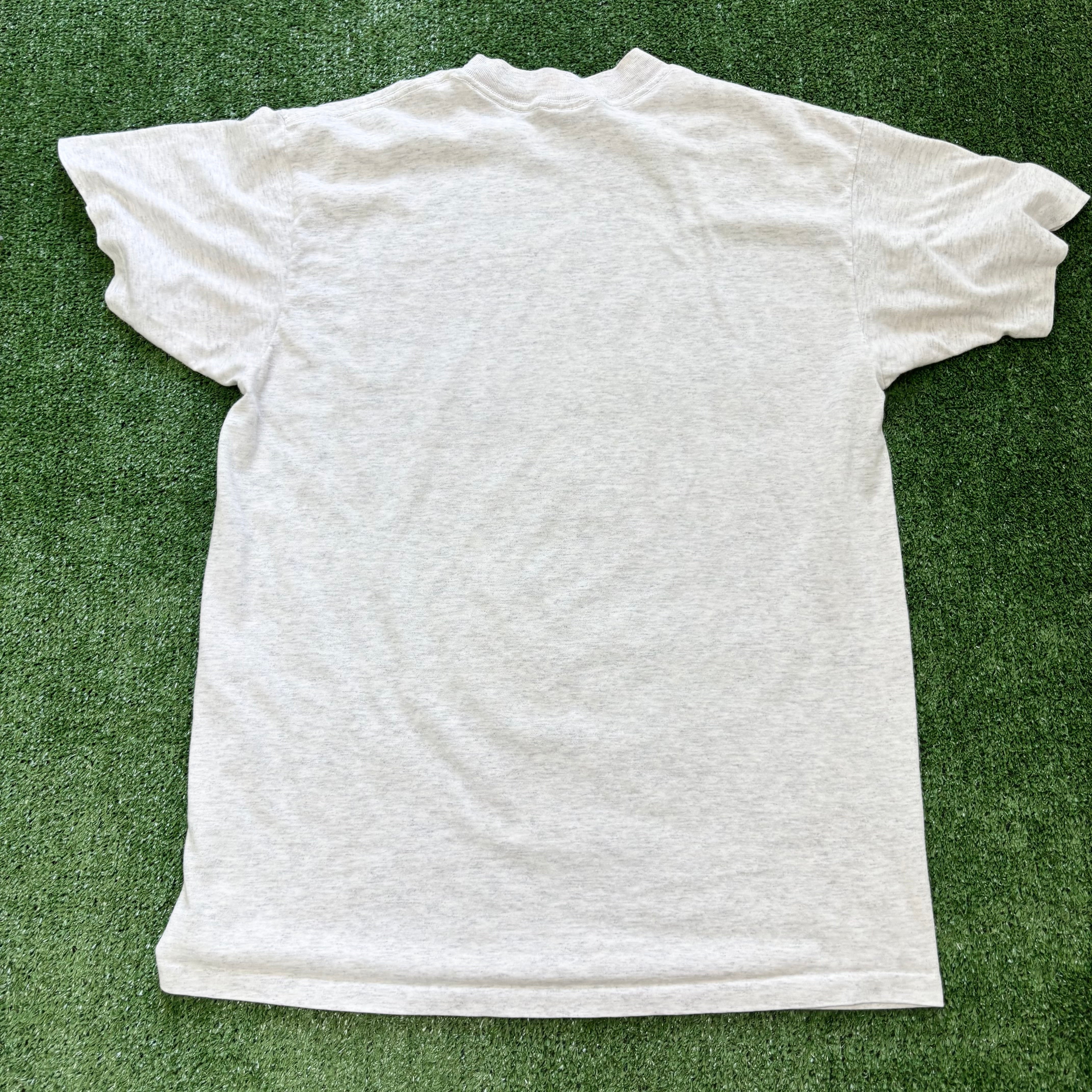 Vintage T Shirt Mens Large Grey Single Stitch Graphic Print 90s USA
