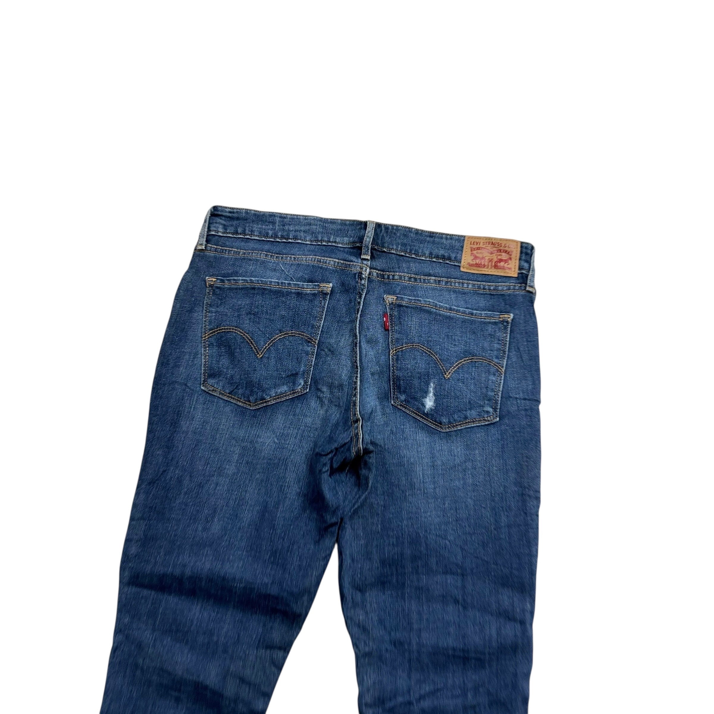 Levis 711 Jeans W29 L30 Womens Skinny Fit Dark Blue Stretch Distressed Denim (E)