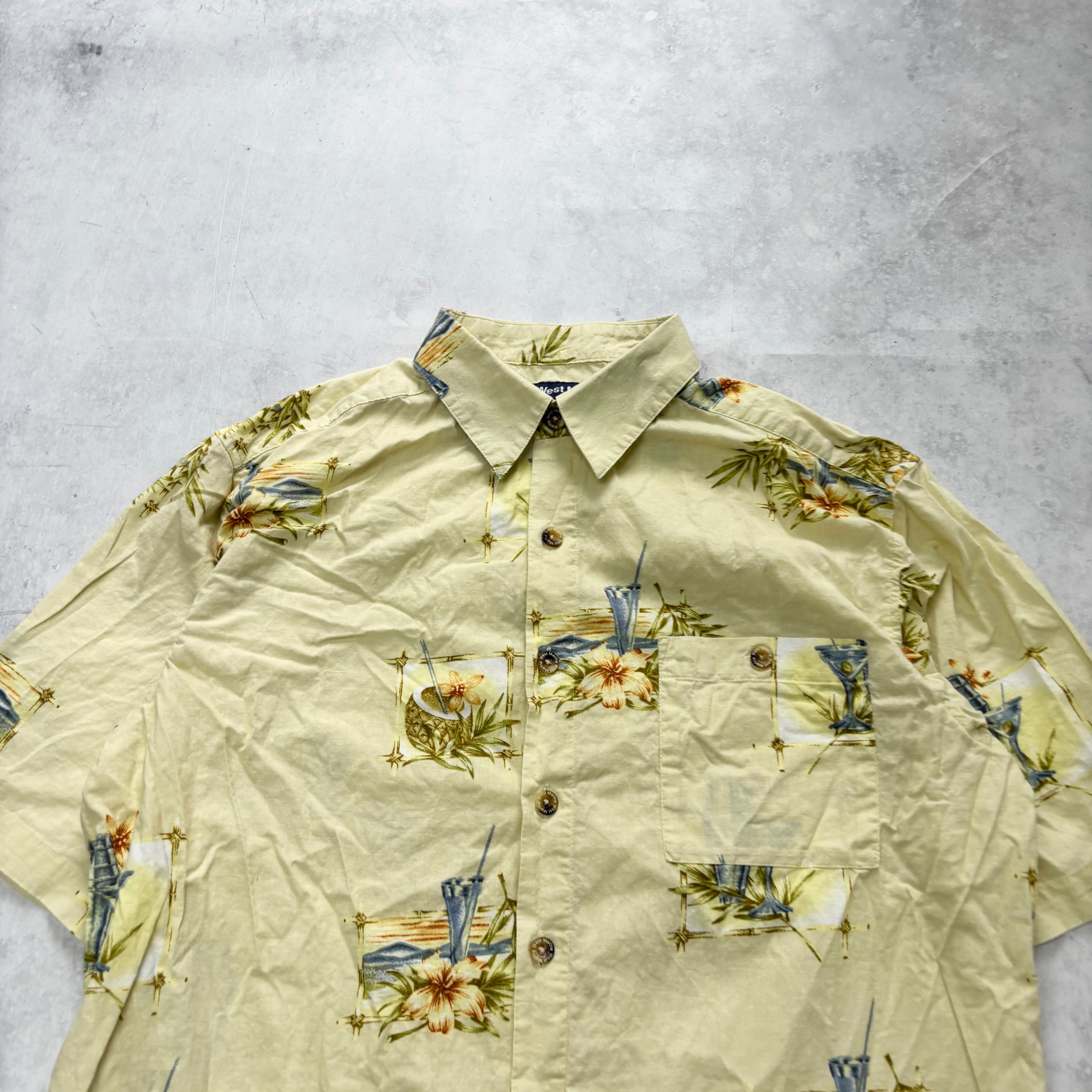Vintage Hawaiian Shirt Mens Large Yellow Floral Aloha Short Sleeve Cotton (E)