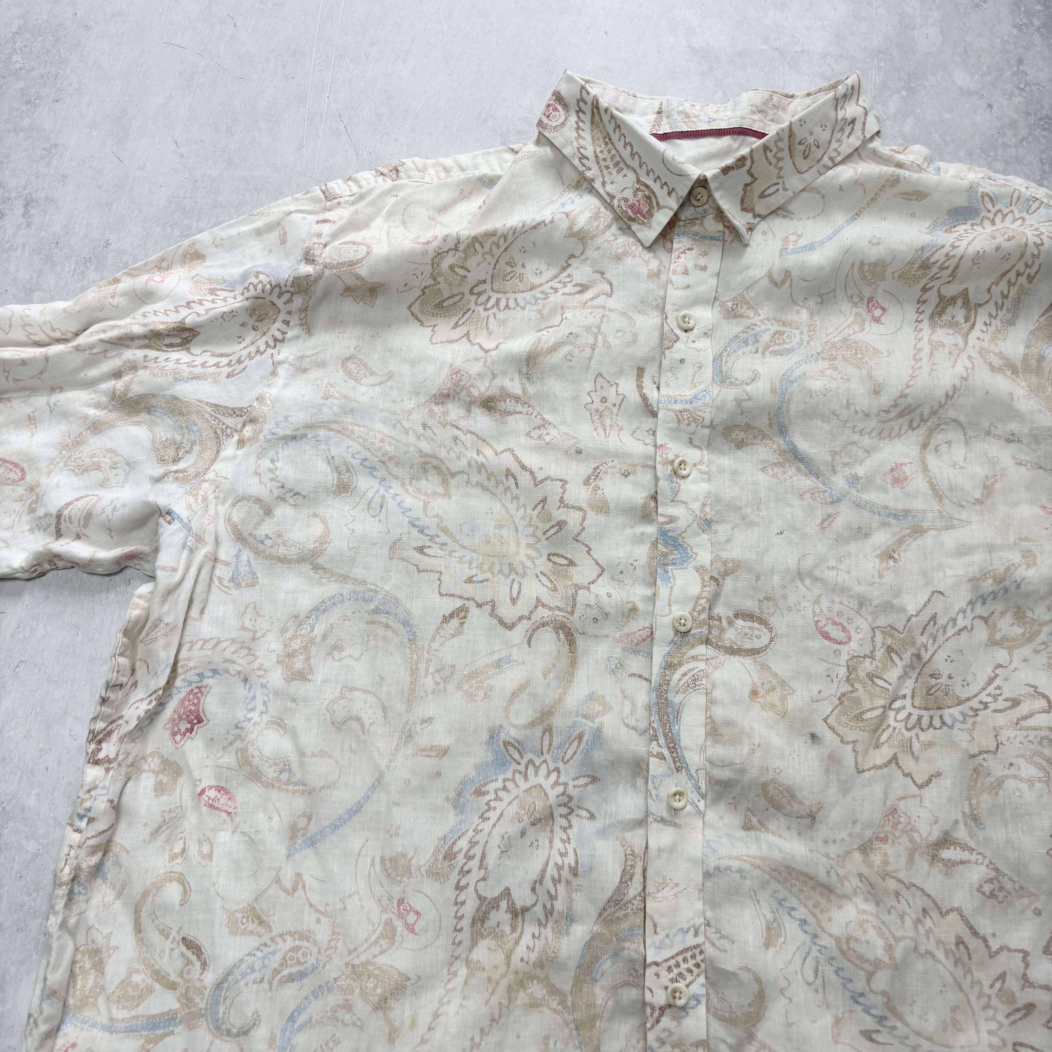Vintage Hawaiian Shirt Mens XXL White Floral Aloha Short Sleeve Linen
