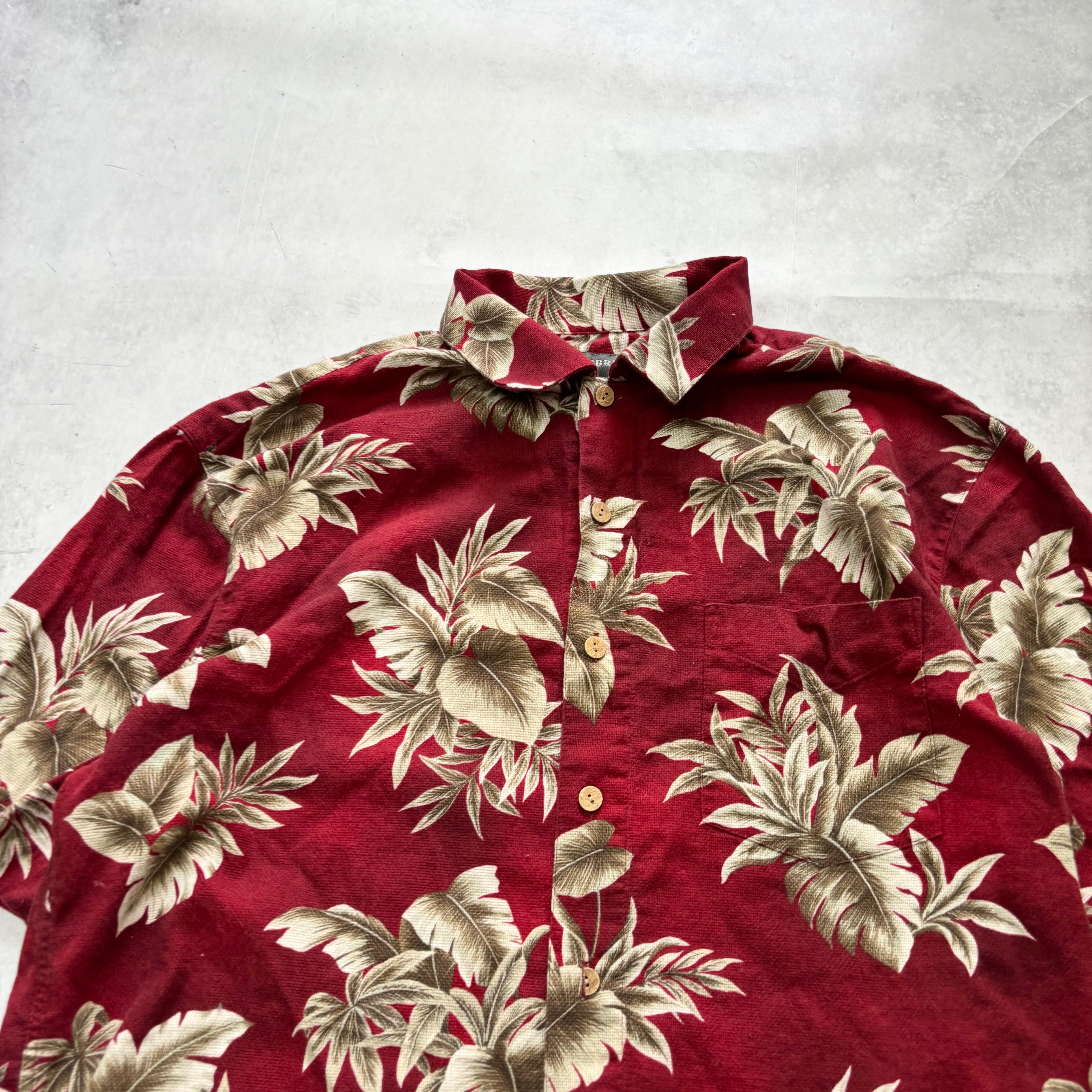 Hawaiian Shirt Mens Medium Red Floral Aloha Short Sleeve Cotton (E)