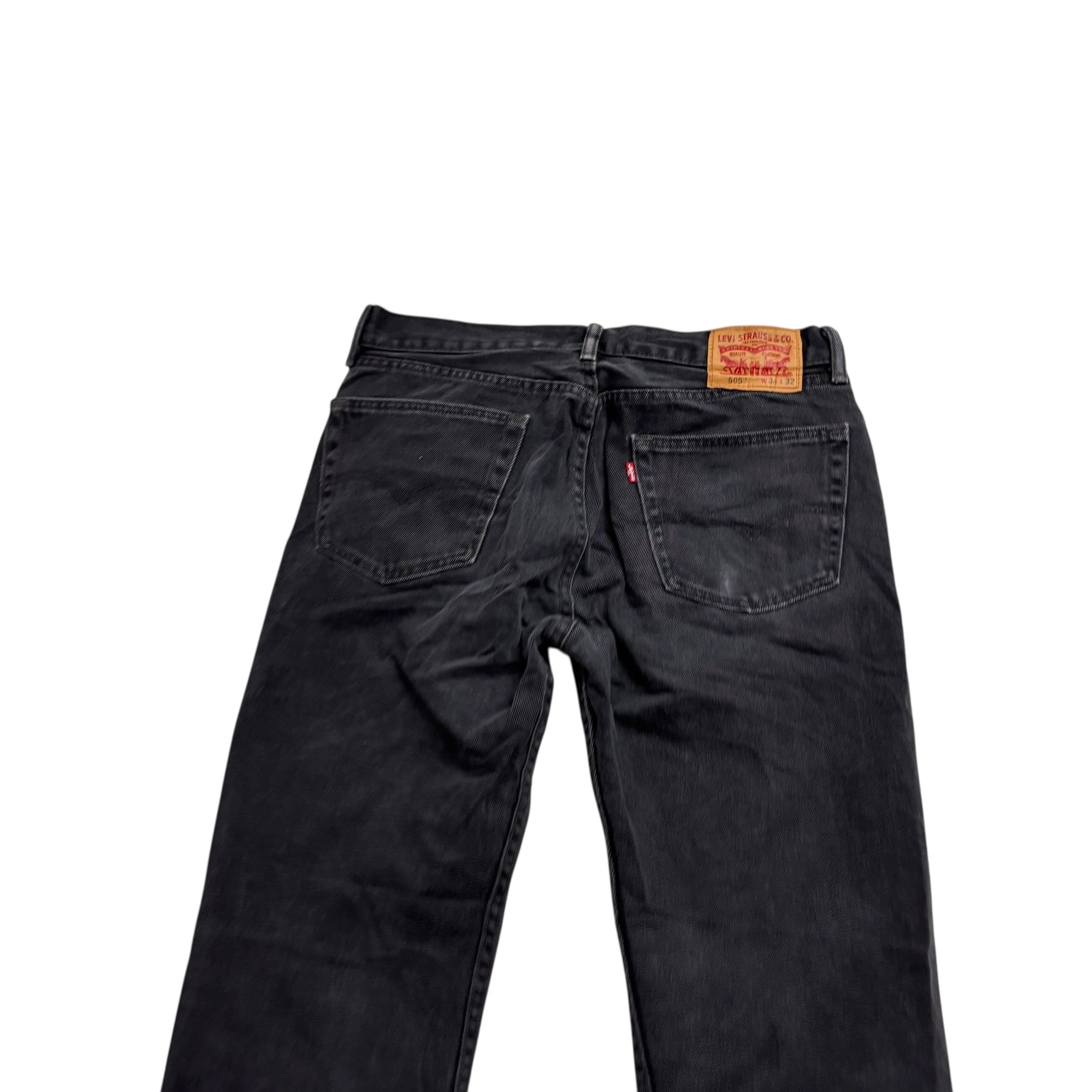 Levis 505 Jeans W34 L32 Mens Black Regular Straight Fit Denim