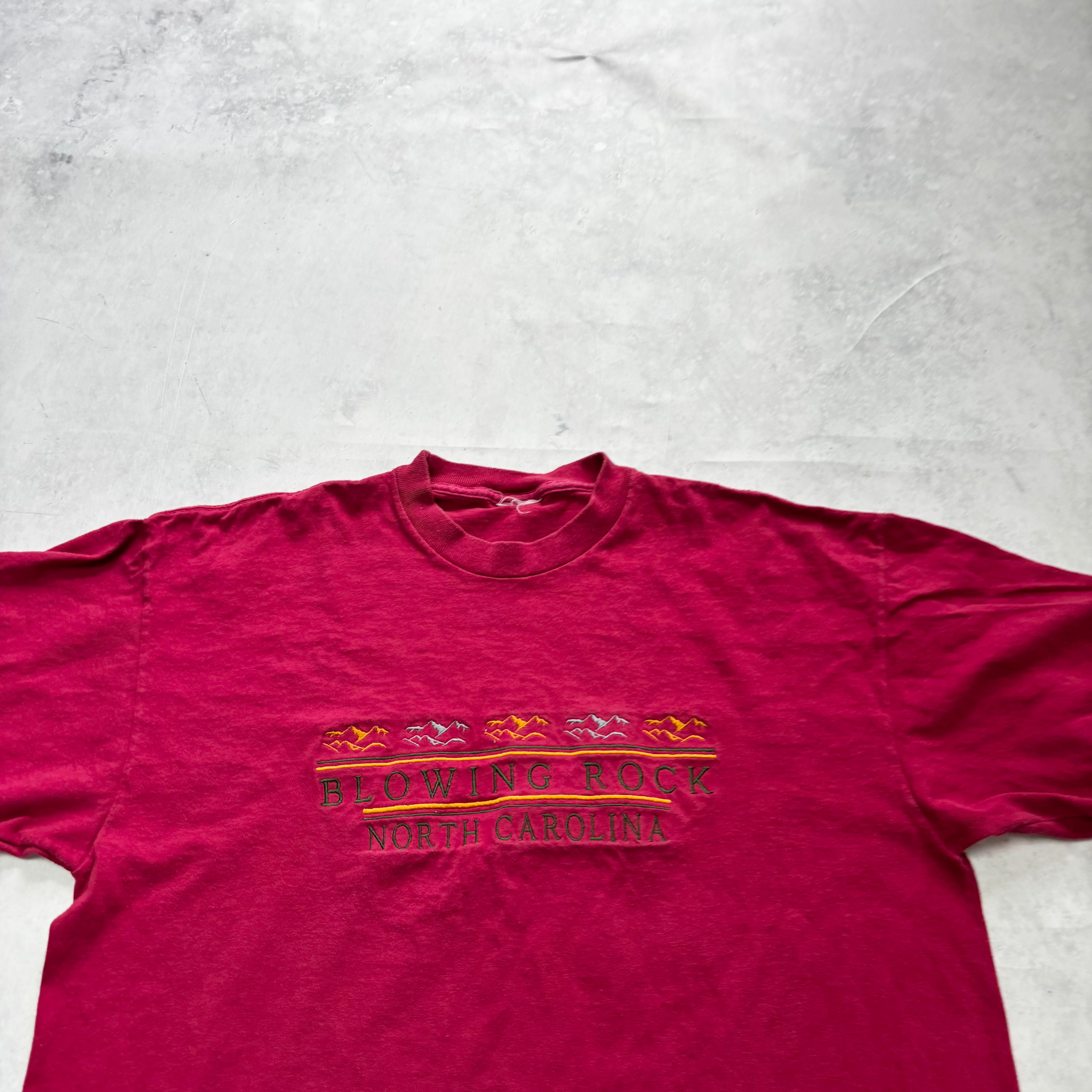Vintage T Shirt Mens Large Burgundy Single Stitch Graphic Print 90s (E)