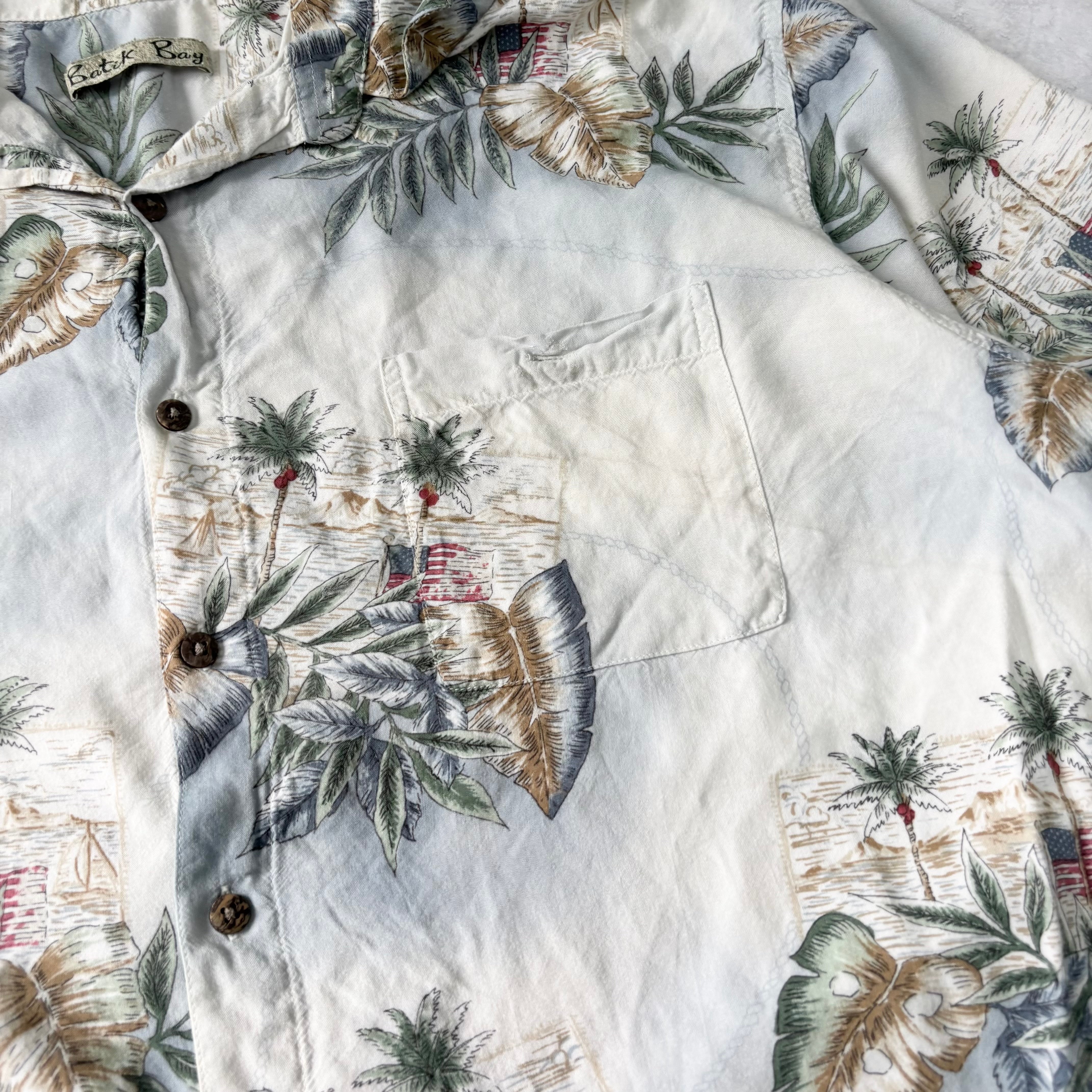 Vintage Hawaiian Shirt Mens XXL Blue Floral Aloha Short Sleeve Rayon
