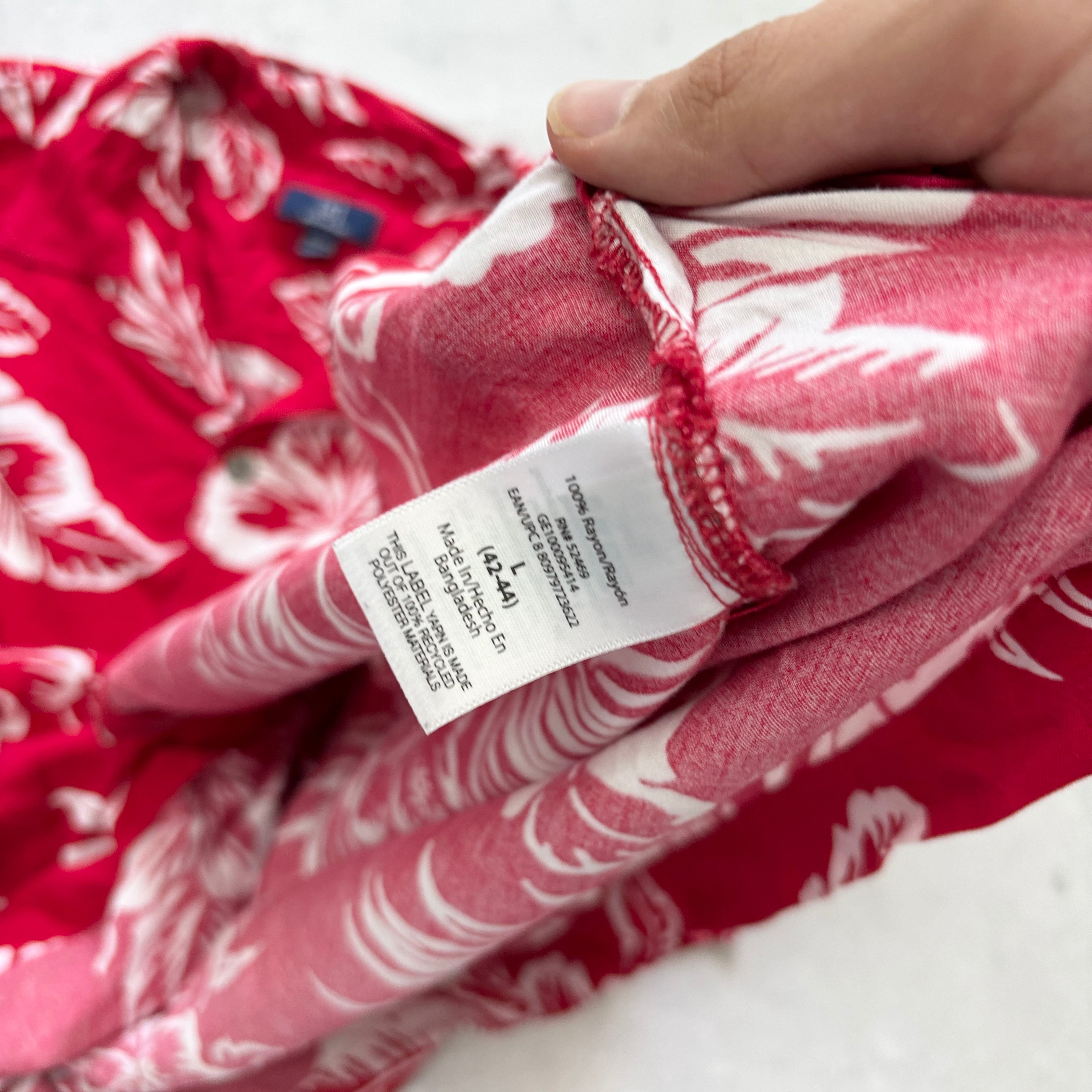 Hawaiian Shirt Mens Large Red Floral Aloha Short Sleeve Rayon (E)