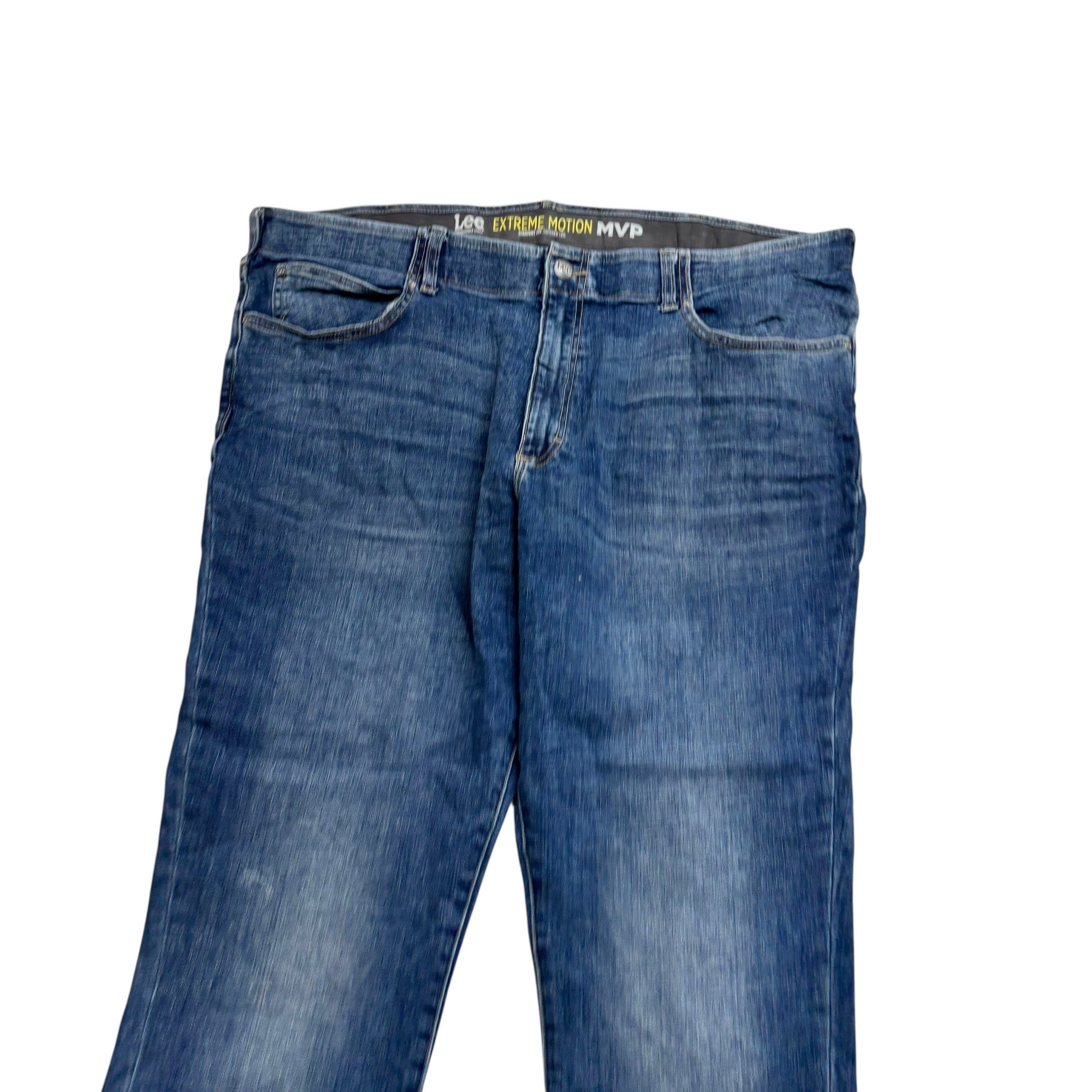 Lee Jeans W44 L32 Mens Regular Tapered Fit Mid Blue Stretch Denim (E)