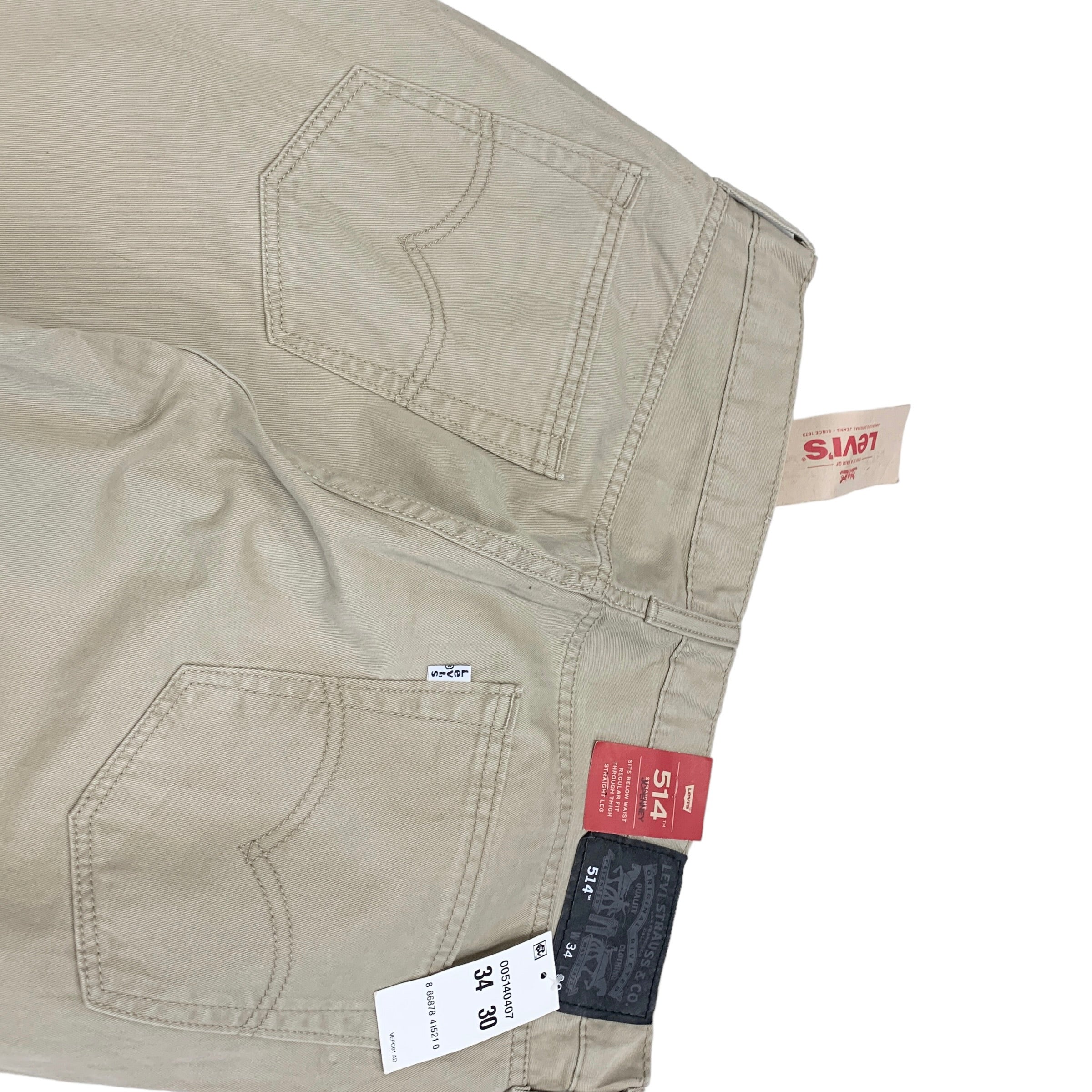 Levis 514 Trousers W34 L30 Mens Stone Beige Regular Straight Fit Pants New