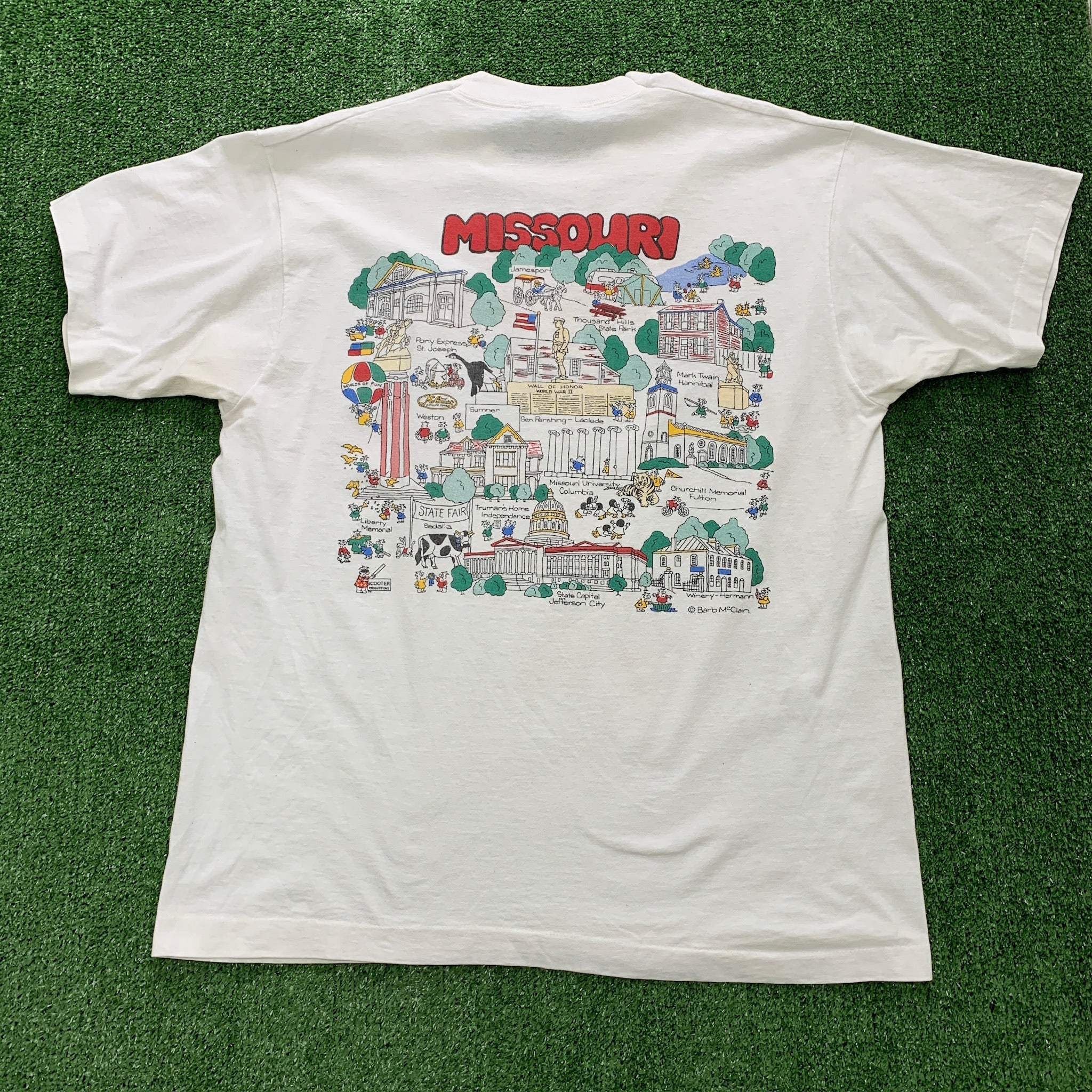 Vintage T Shirt Mens Large White Single Stitch Graphic Print 90s USA Tourist