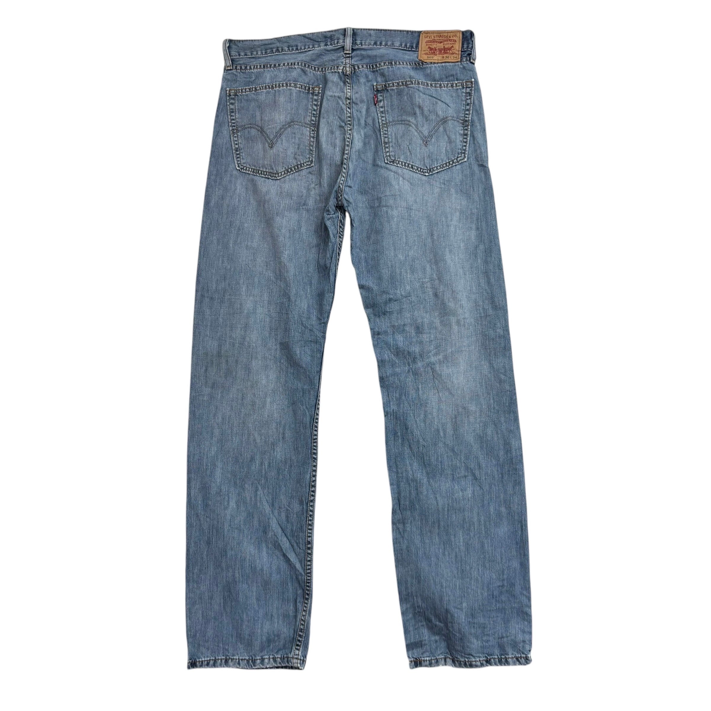 Levis 505 Jeans W36 L34 Mens Mid Blue Regular Straight Fit Vintage Denim (F)