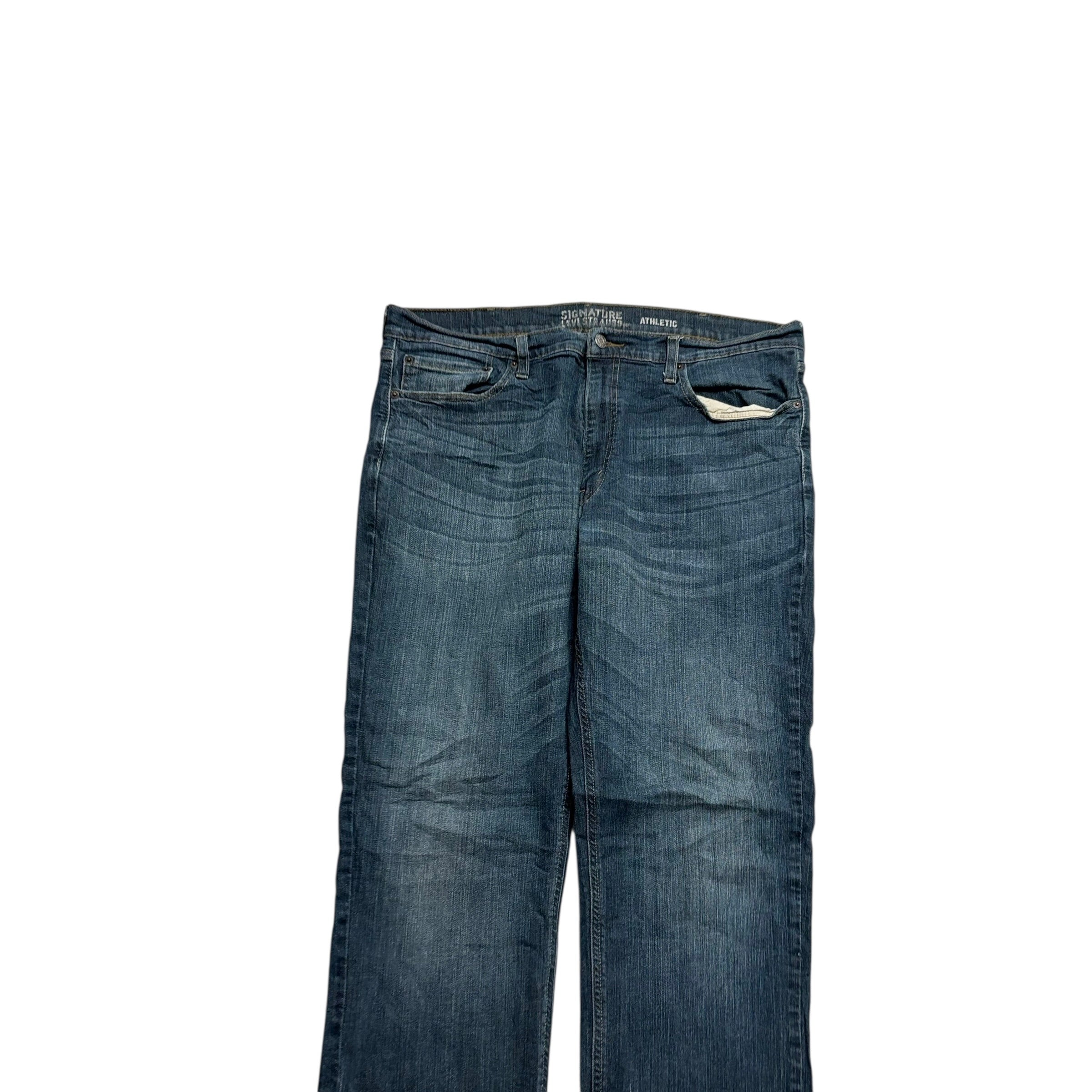 Levis Signature Jeans W38 L33 Mens Dark Blue Athletic Tapered Fit Stretch (E)
