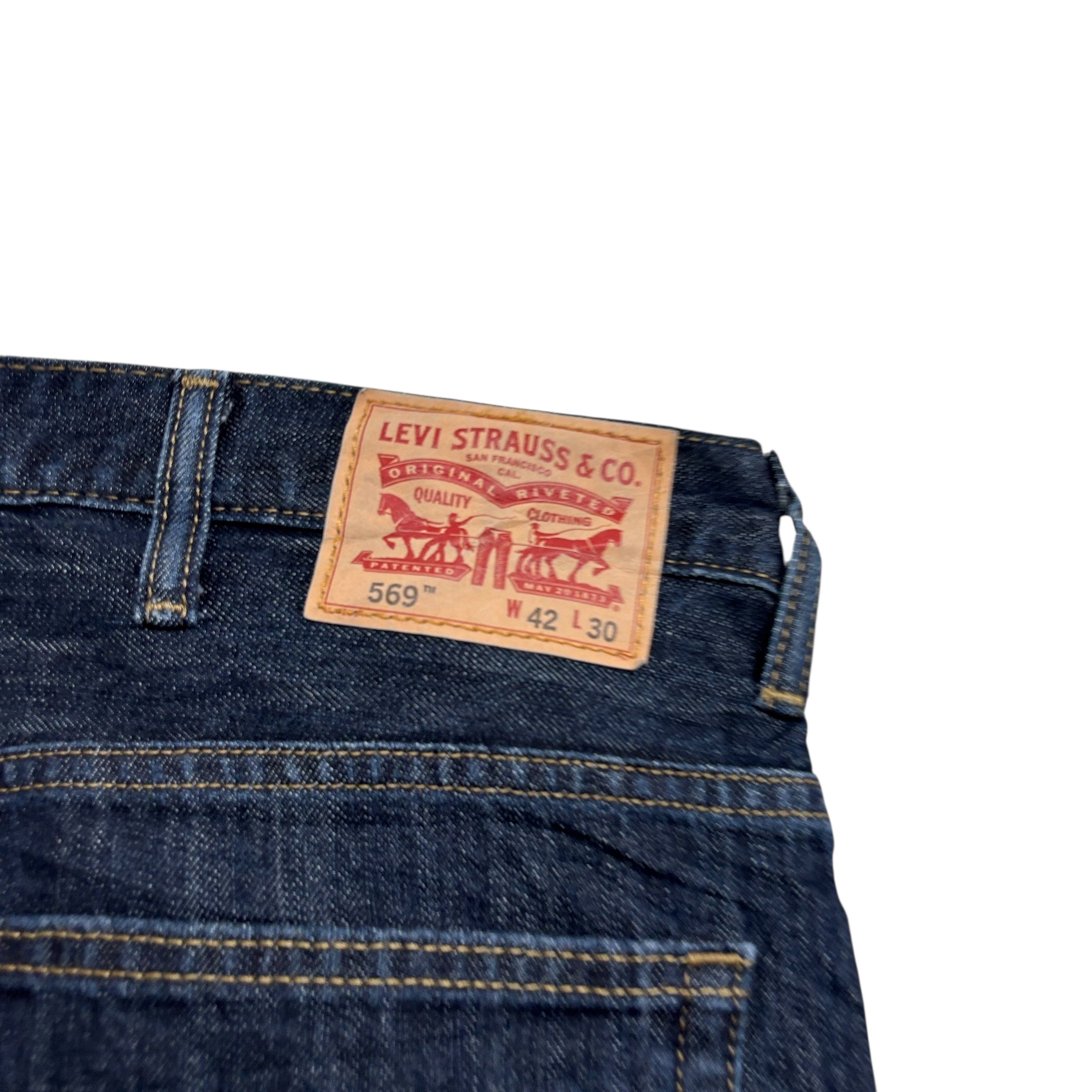 Levis 569 Jeans W42 L30 Mens Dark Blue Baggy Relaxed Straight Fit Denim (E)