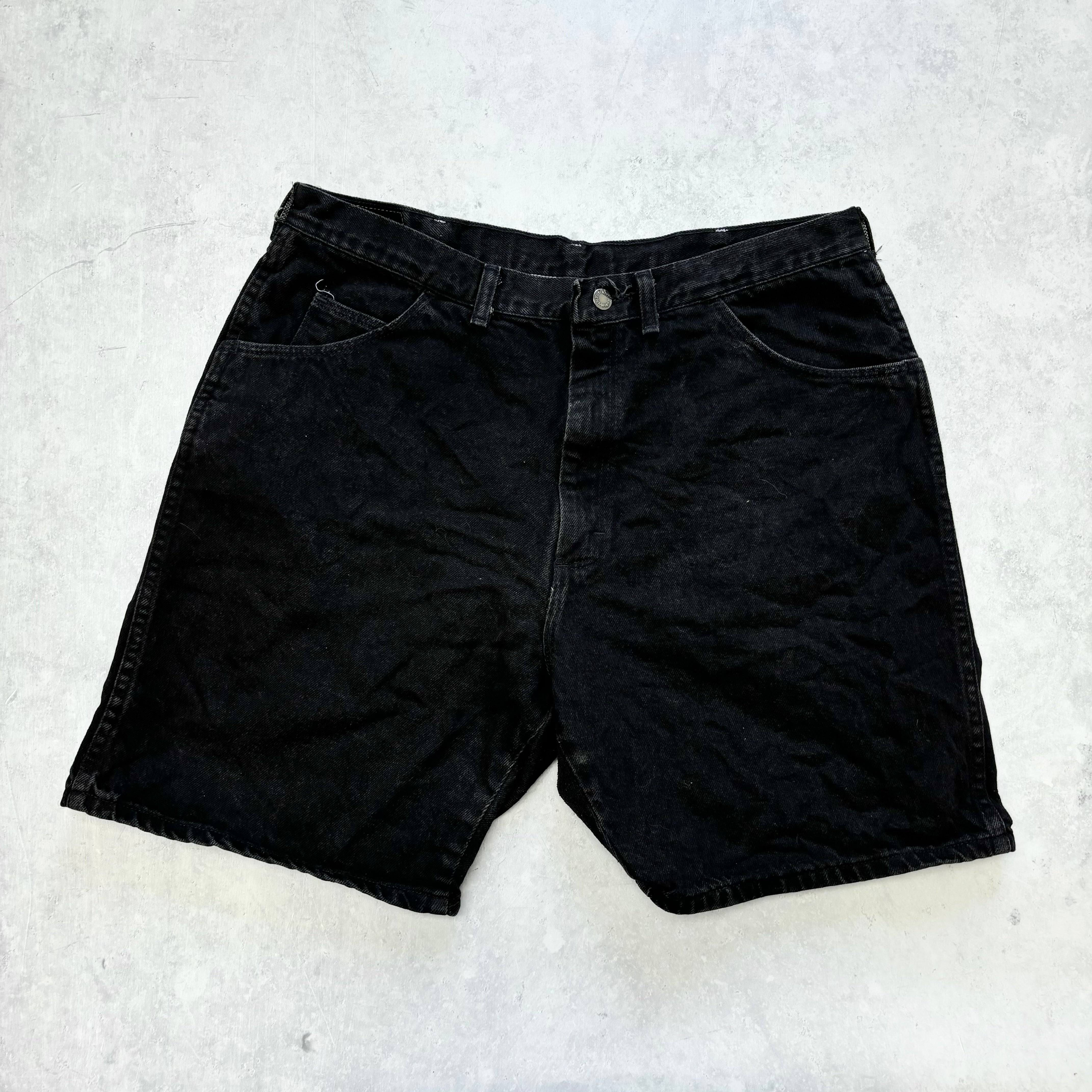 Vintage Wrangler Jorts W36 Mens Denim Shorts Black Baggy Relaxed Fit