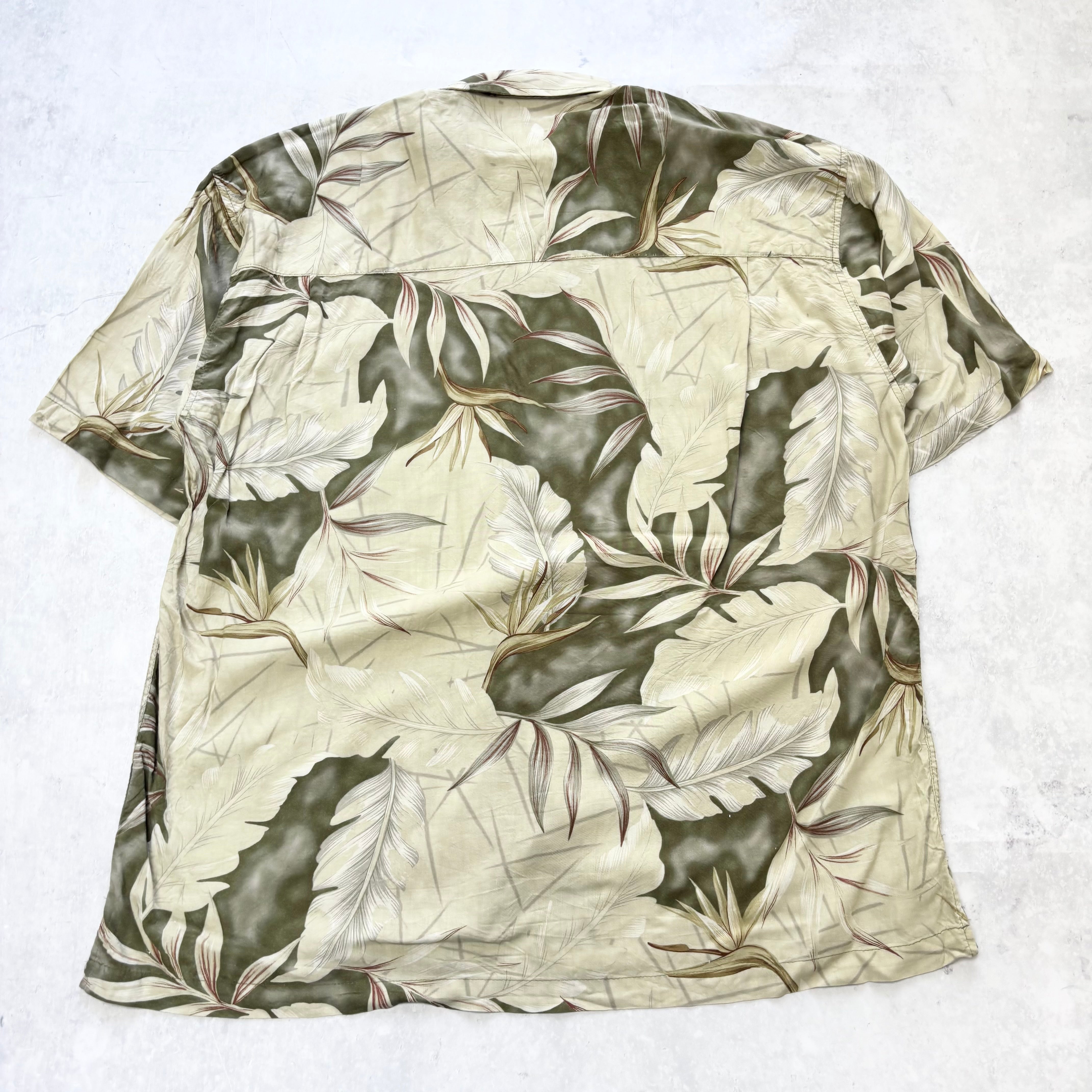 Vintage Hawaiian Shirt Mens Large Green Floral Aloha Short Sleeve Rayon (E)