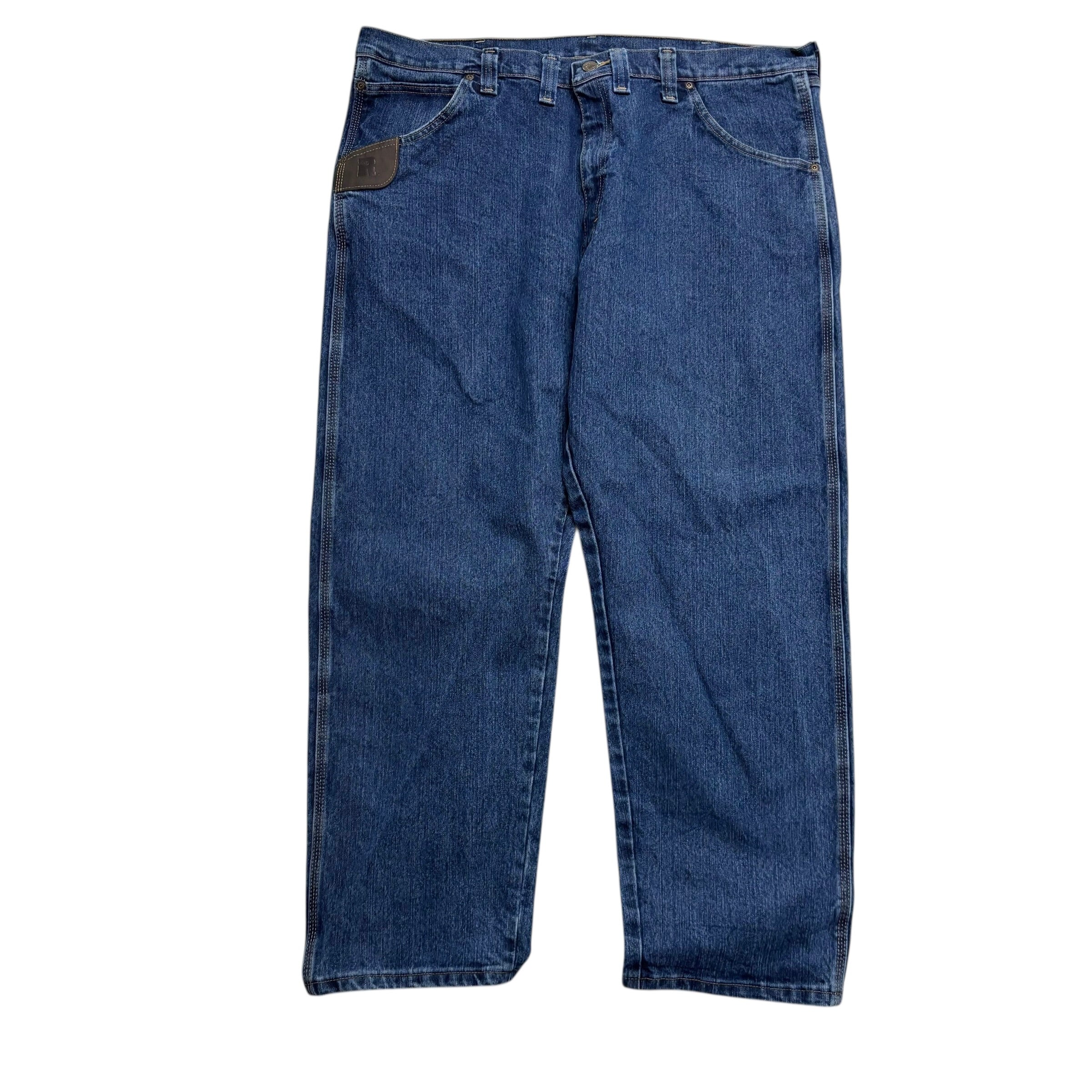 Wrangler Jeans W44 L30 Mens Mid Blue Relaxed Straight Fit Stretch Denim (E)