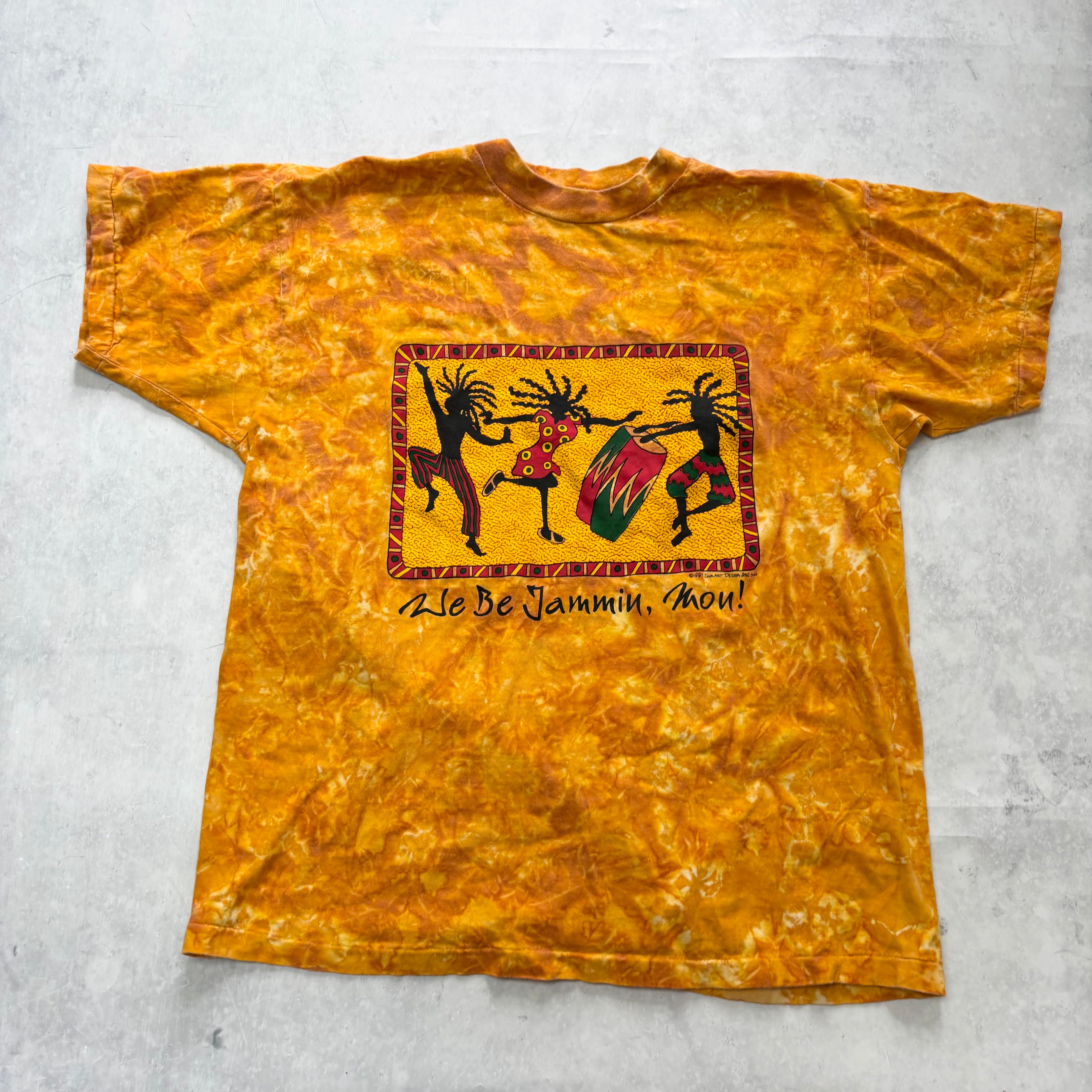 Vintage T Shirt Mens Medium Yellow Single Stitch Graphic Print 90s USA (E)