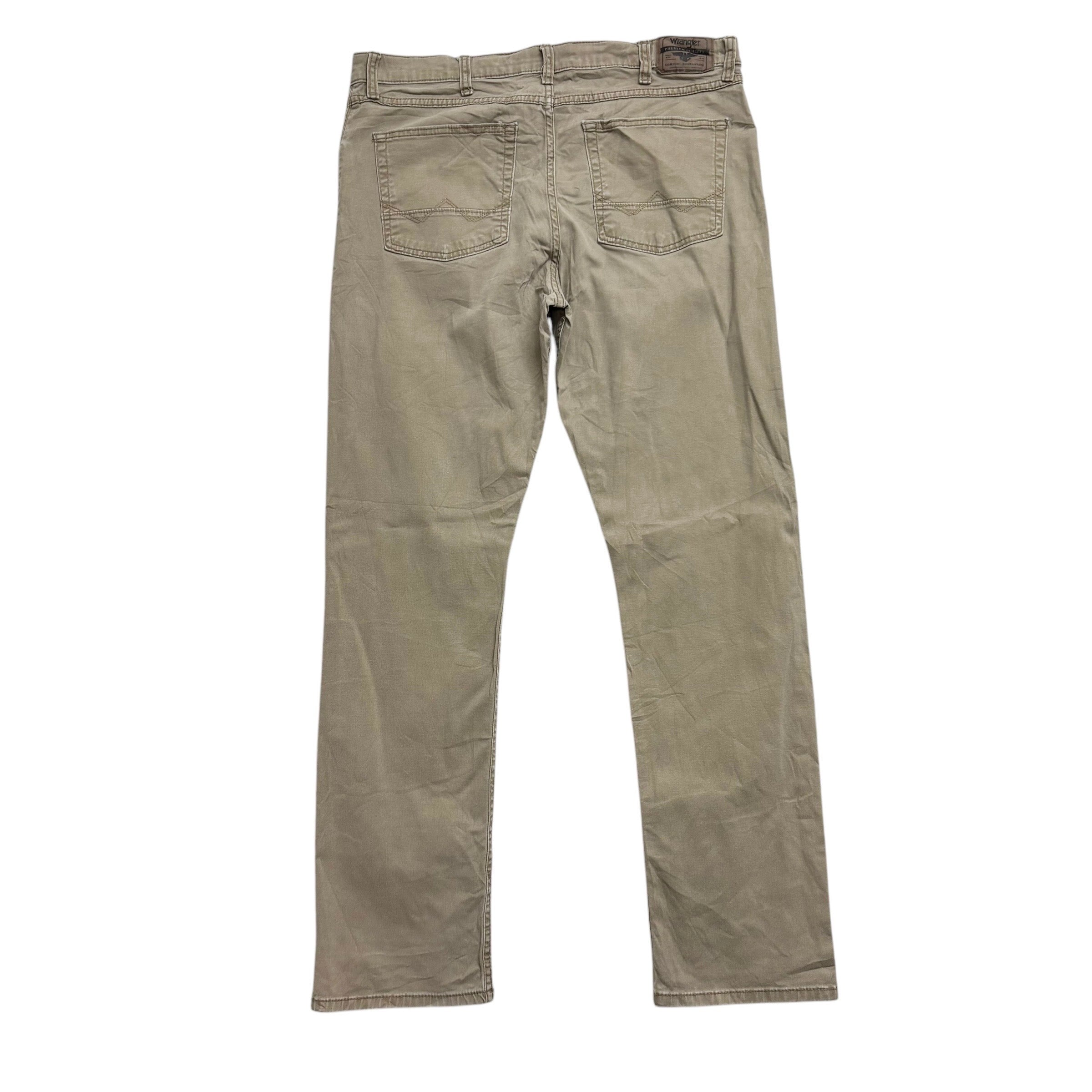 Wrangler Trousers W34 L32 Mens Beige Slim Straight Fit Stretch Cotton Pants