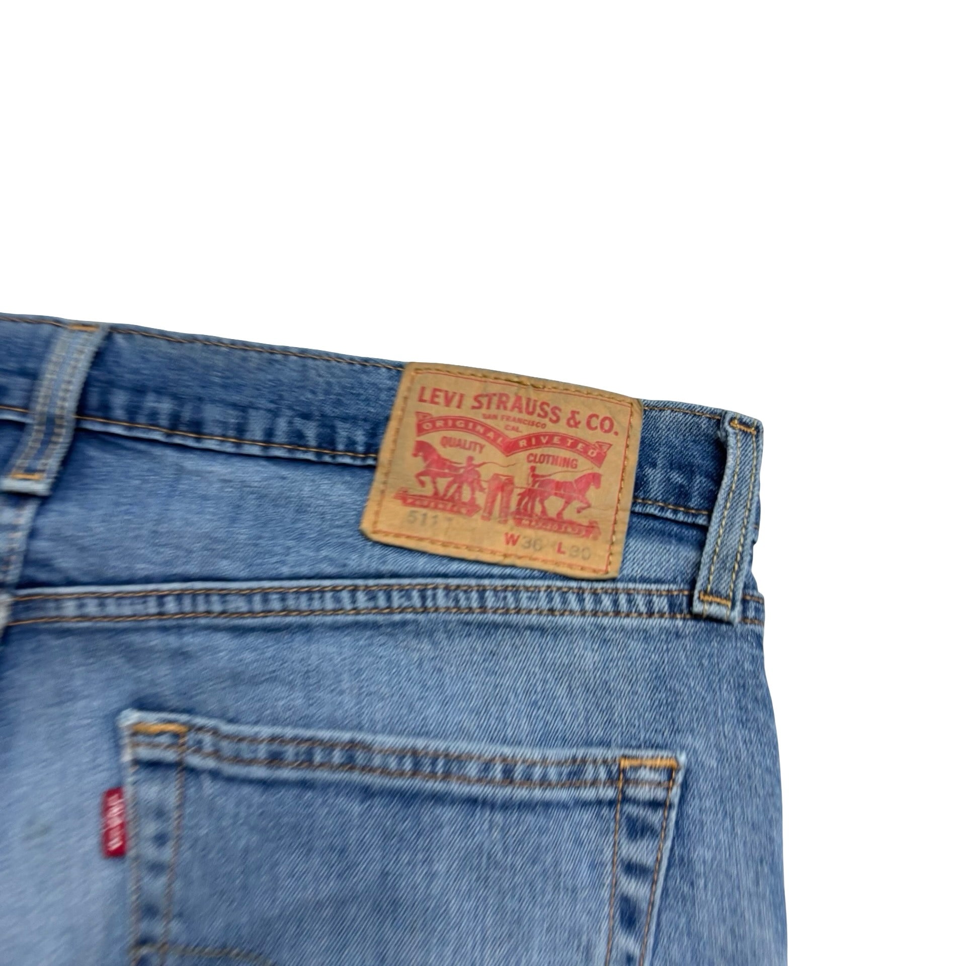Levis 511 Jeans W34 L29 Mens Mid Blue Slim Fit Stretch Distressed Denim