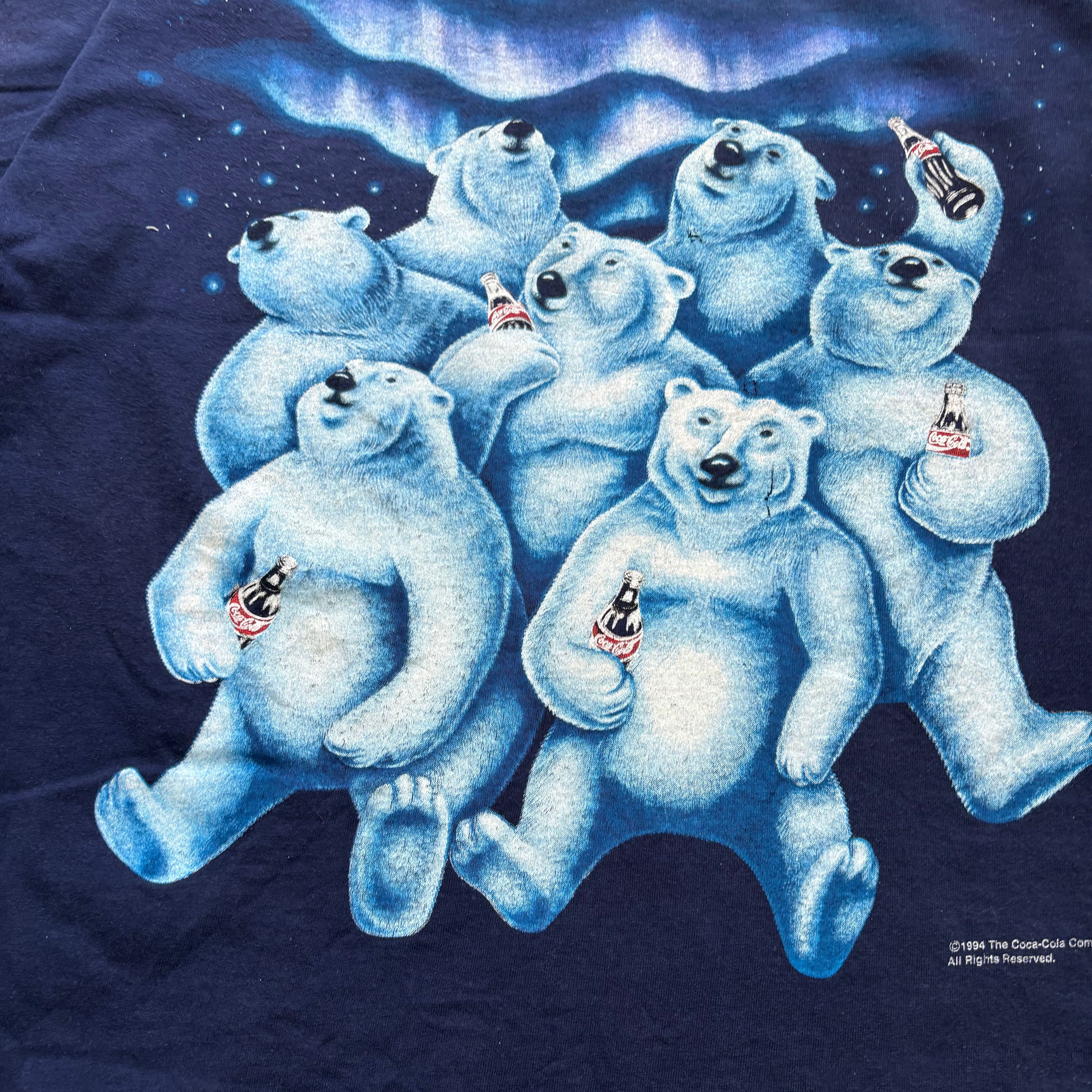 Vintage T Shirt Mens XL Navy Blue Single Stitch Graphic Print 90s Coca Cola (F)