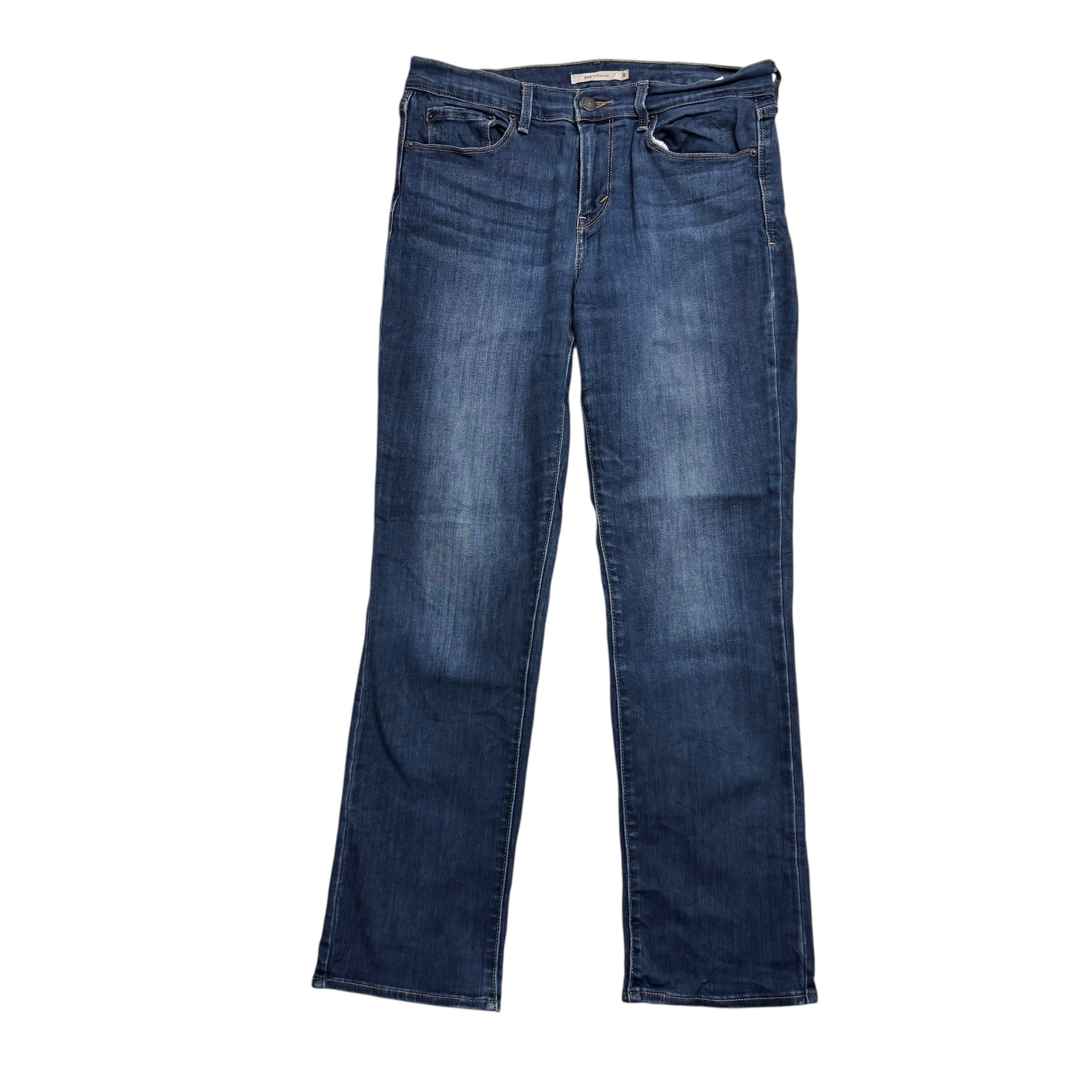 Levis 505 Jeans W29 L30 Womens Regular Straight Dark Blue Stretch Denim (E)
