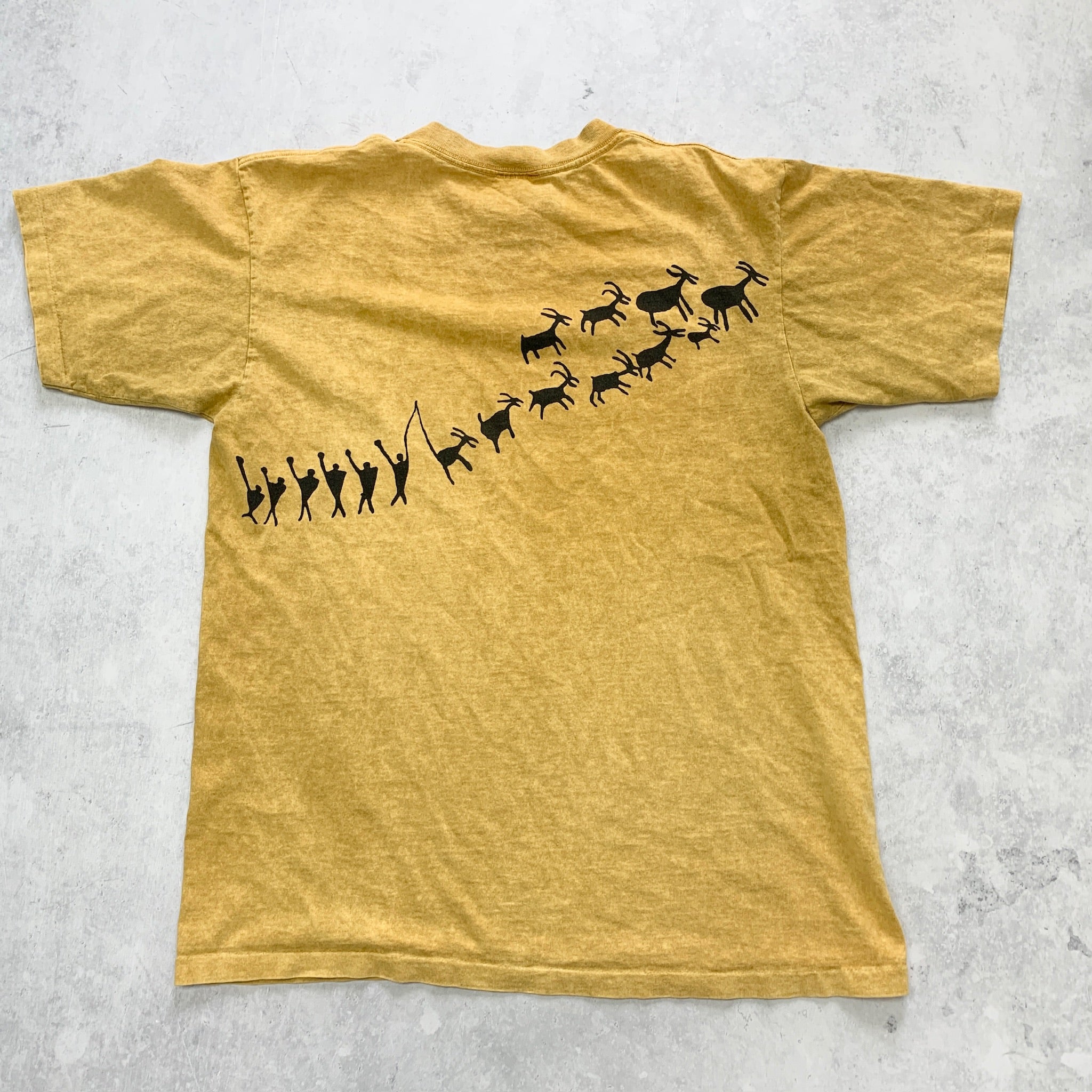 Vintage T Shirt Mens Large Tan Yellow Single Stitch Graphic Print 90s USA