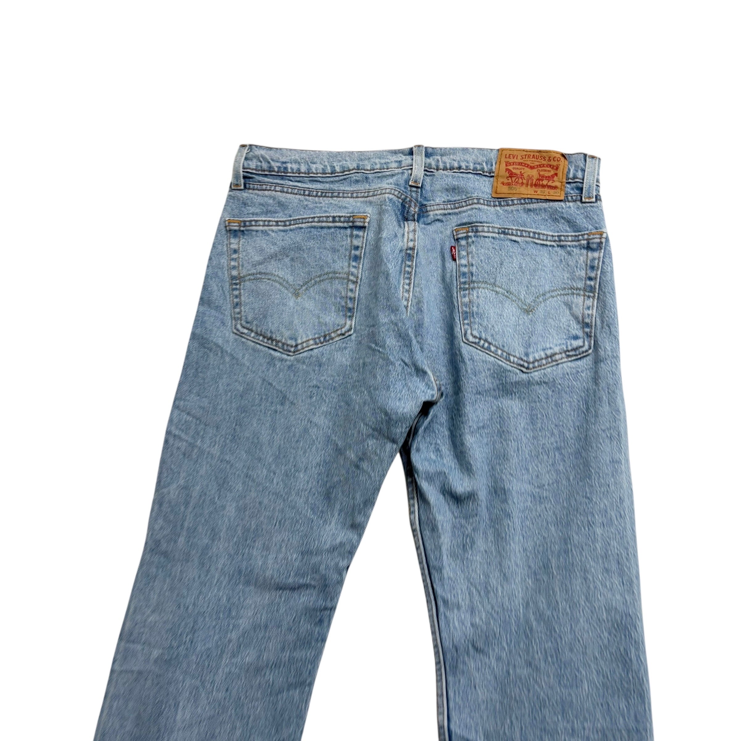 Levis 505 Jeans W32 L30 Mens Light Blue Regular Straight Fit Stretch Denim (E)