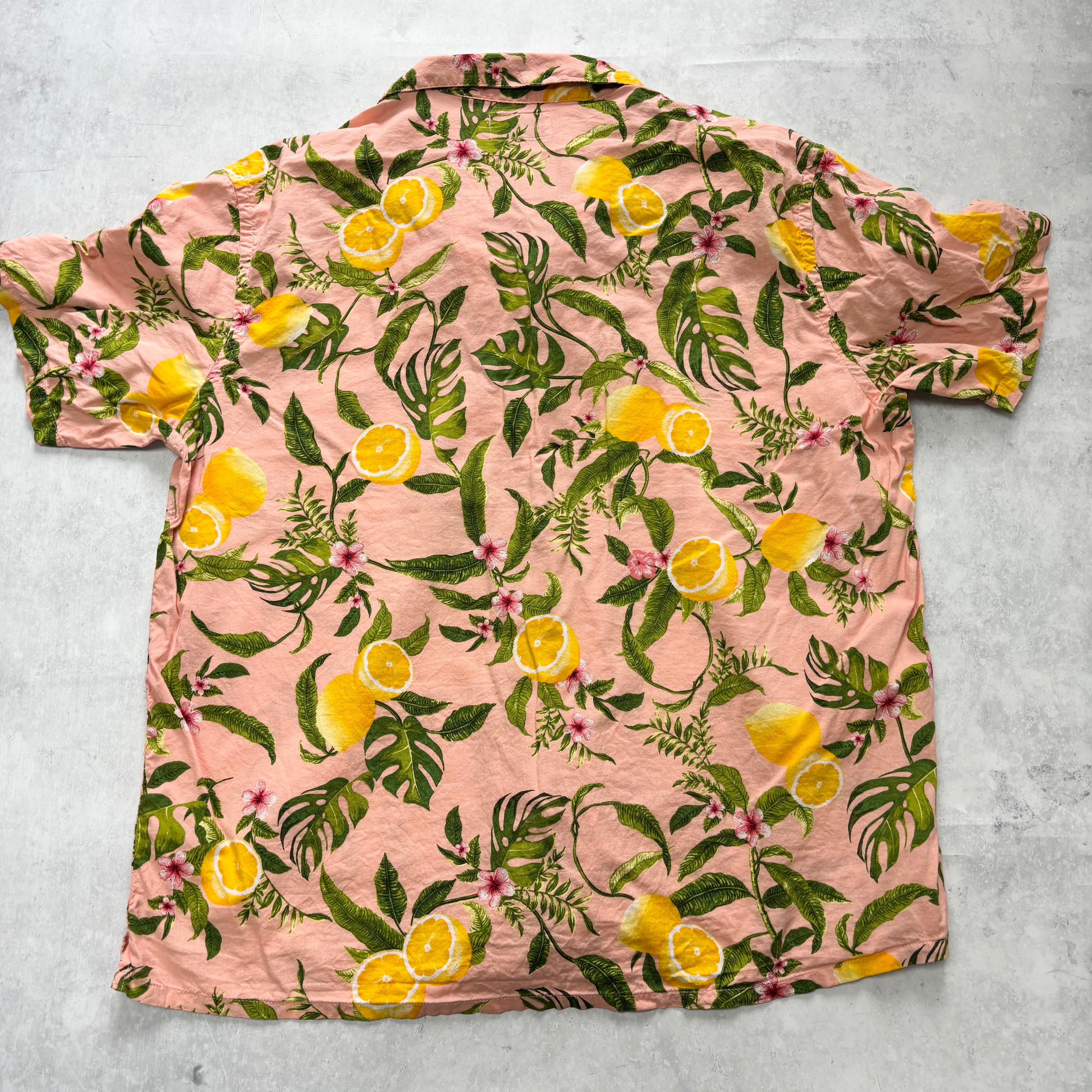 Hawaiian Shirt Mens XL Pink Floral Aloha Short Sleeve Cotton Old Navy (E)