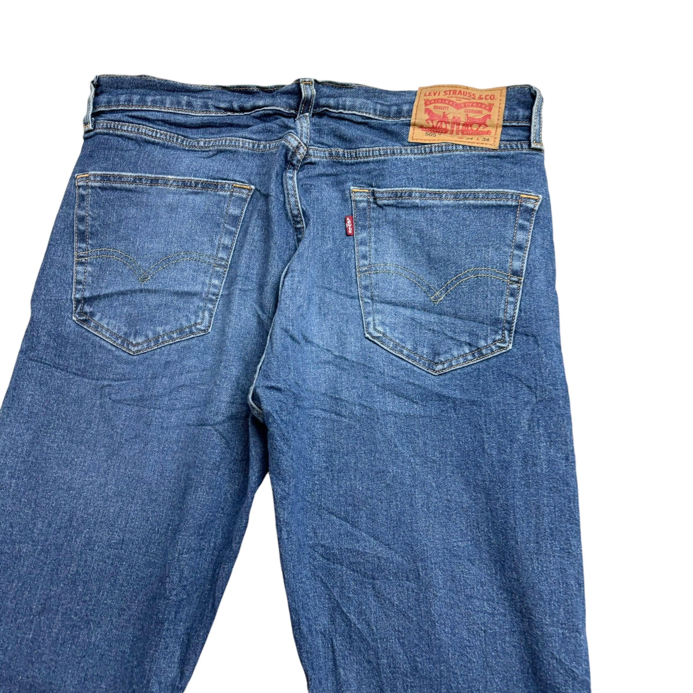 Levis 505 Jeans W34 L34 Mens Mid Blue Regular Straight Fit Stretch Denim