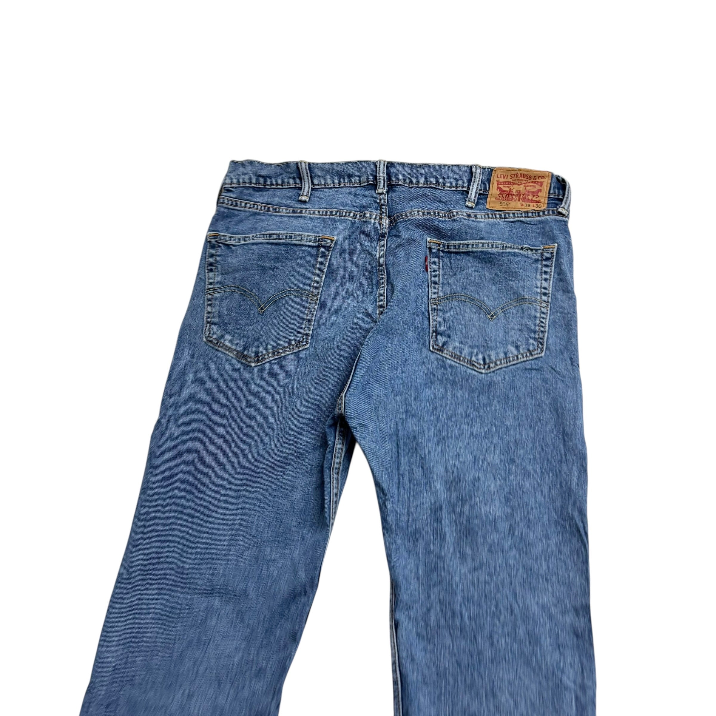 Levis 505 Jeans W36 L30 Mens Mid Blue Regular Straight Fit Stretch Denim (E)