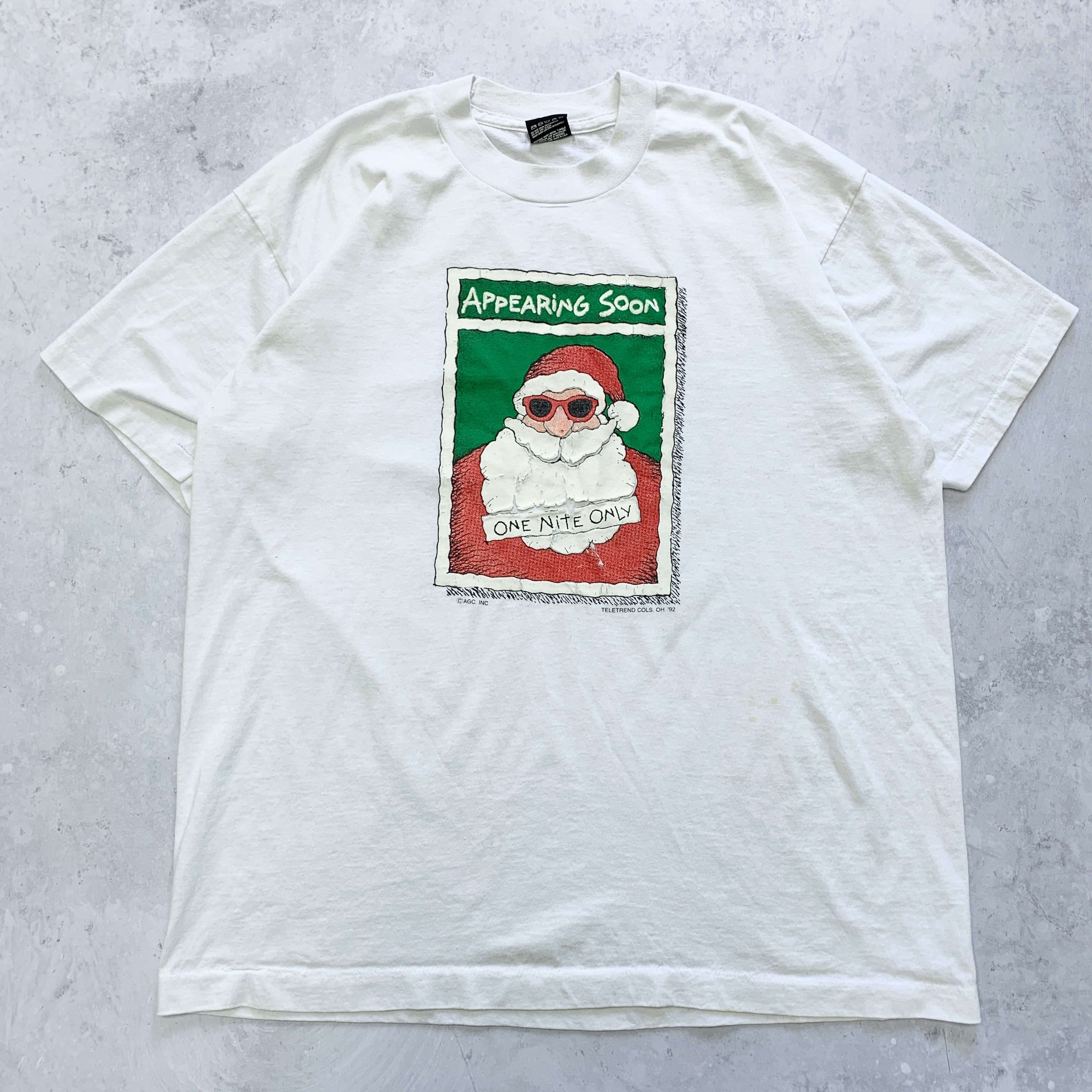 Vintage T Shirt Mens XL White Single Stitch Graphic Print 90s Santa Christmas