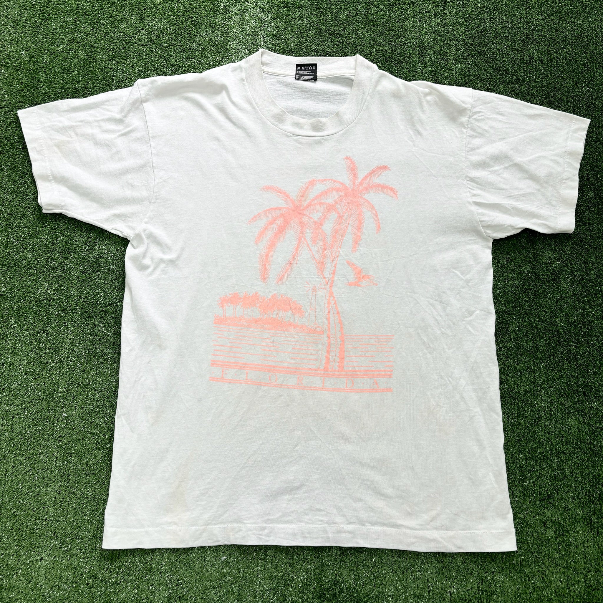 Vintage T Shirt Mens Large White Single Stitch Graphic Print 90s USA Tourist