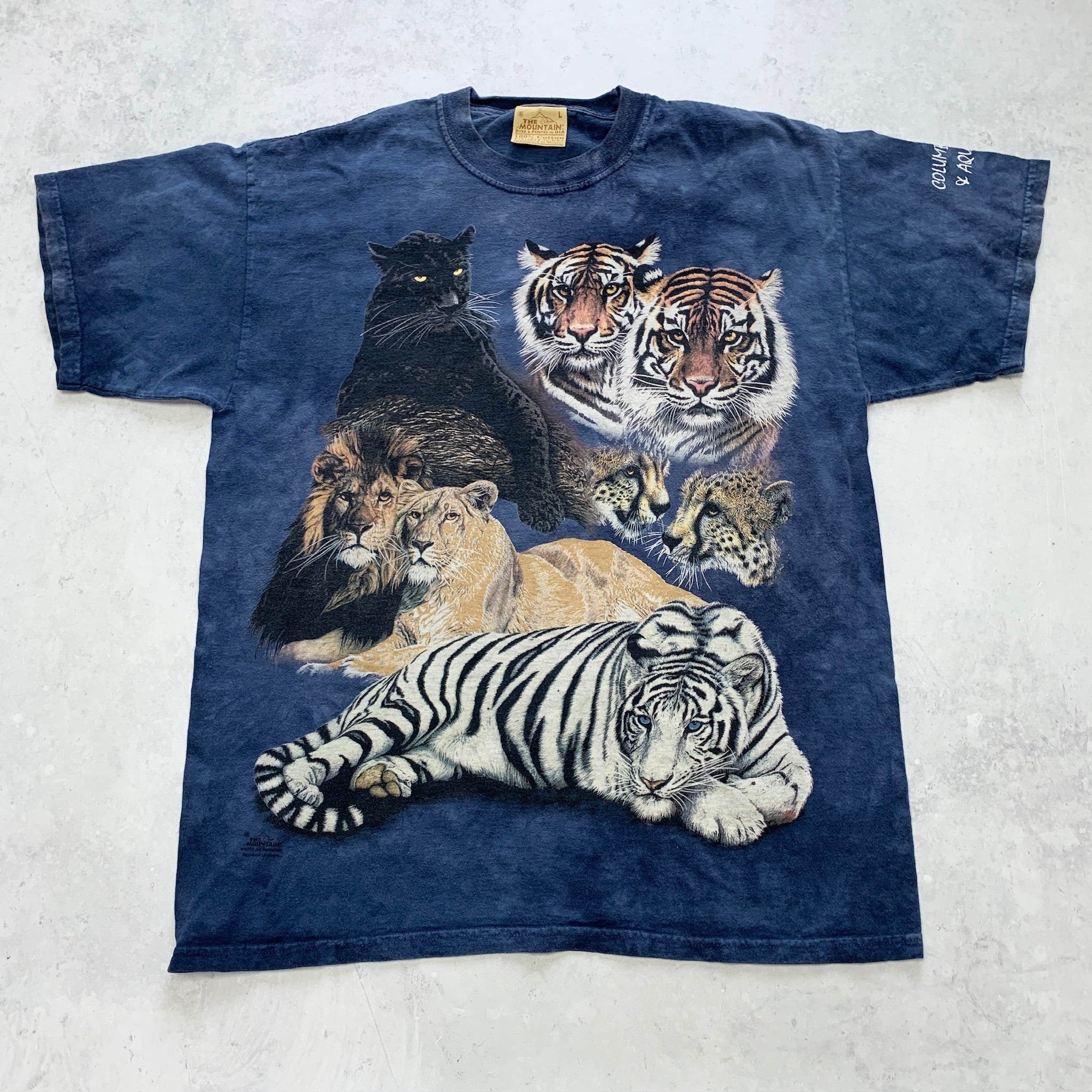 Vintage T Shirt Mens Large Blue Graphic Print 00s Tiger Animal Nature Tie Die