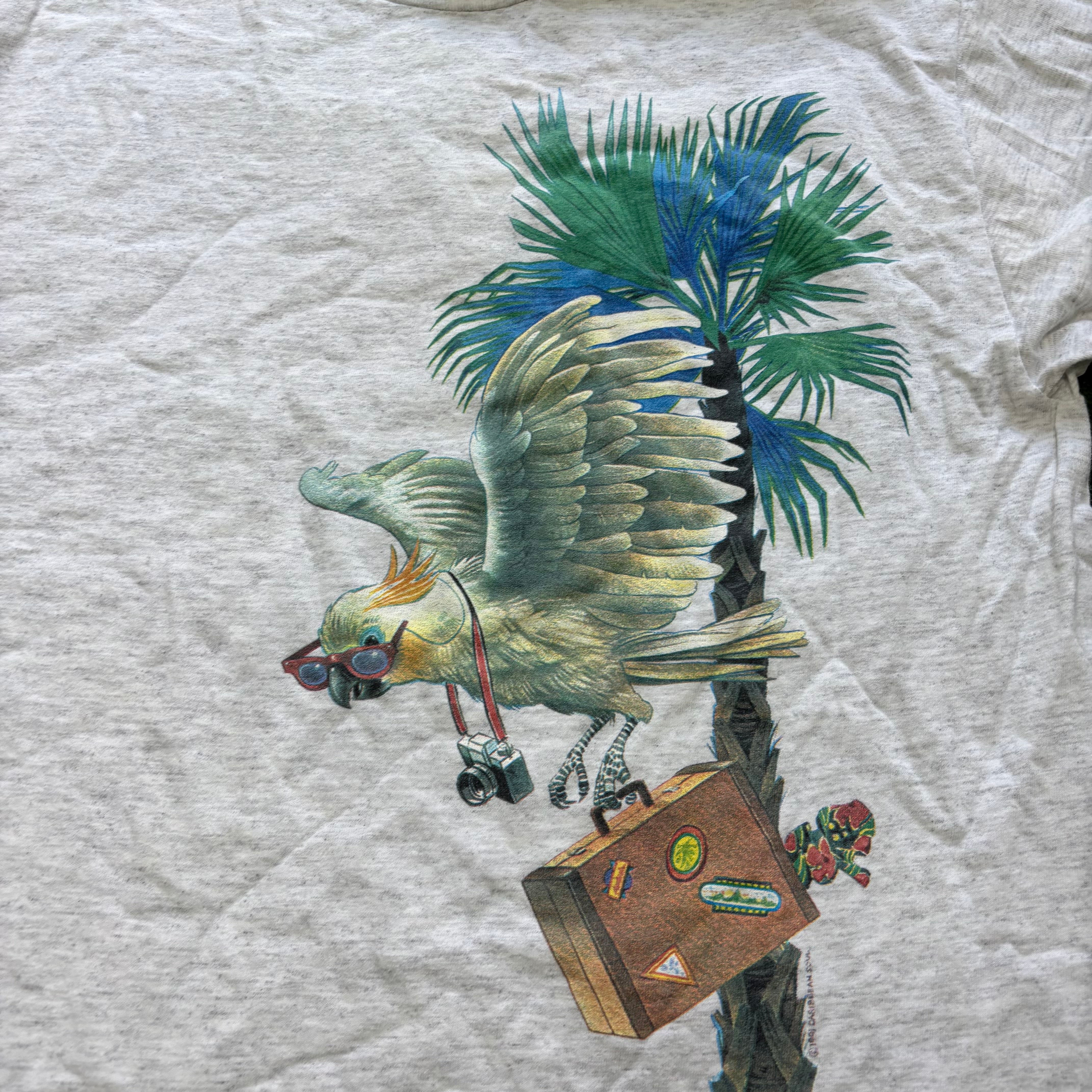 Vintage T Shirt Mens Medium Grey Single Stitch Graphic Print 90s Parrot (E)
