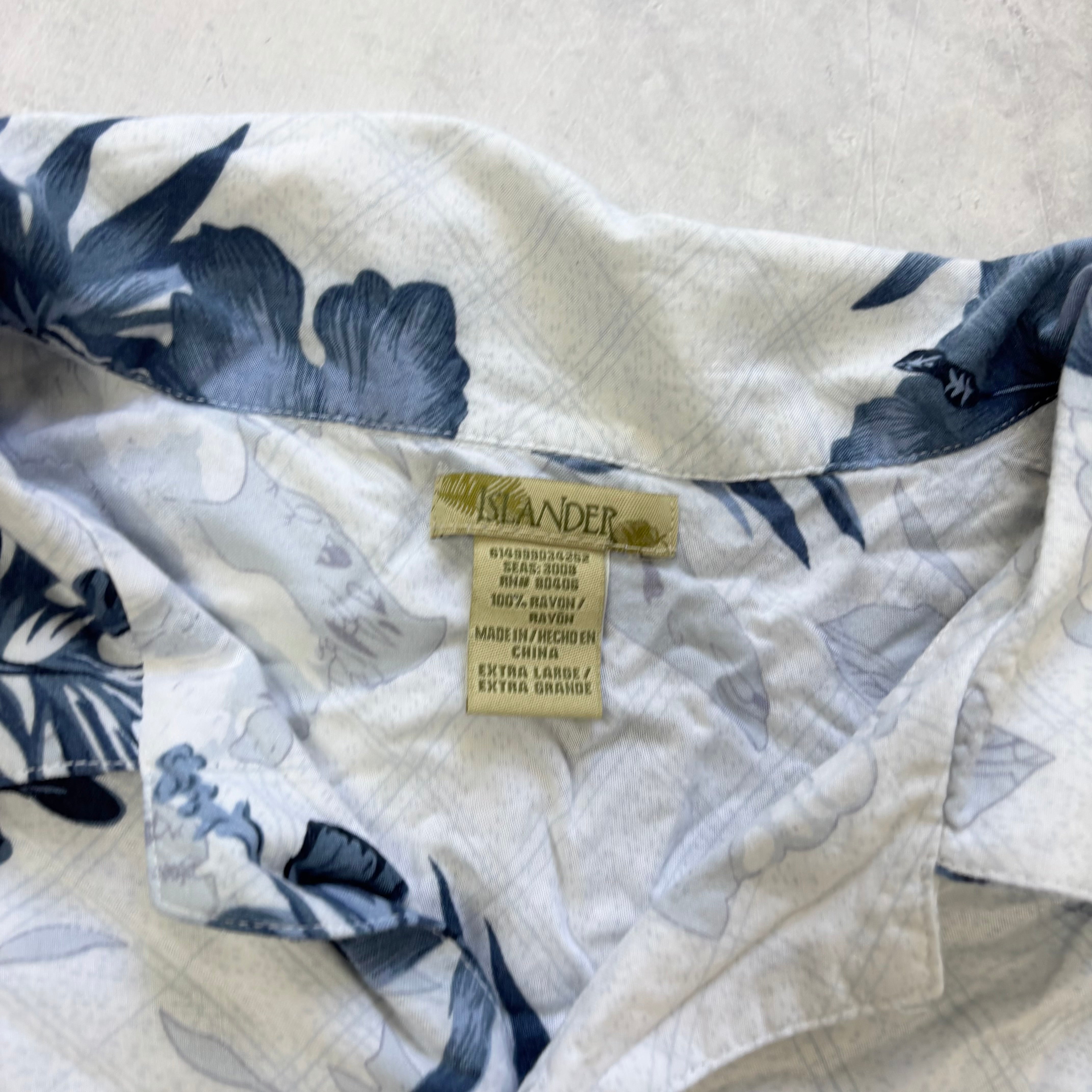 Vintage Hawaiian Shirt Mens XL White Aloha Floral Short Sleeve Rayon (E)