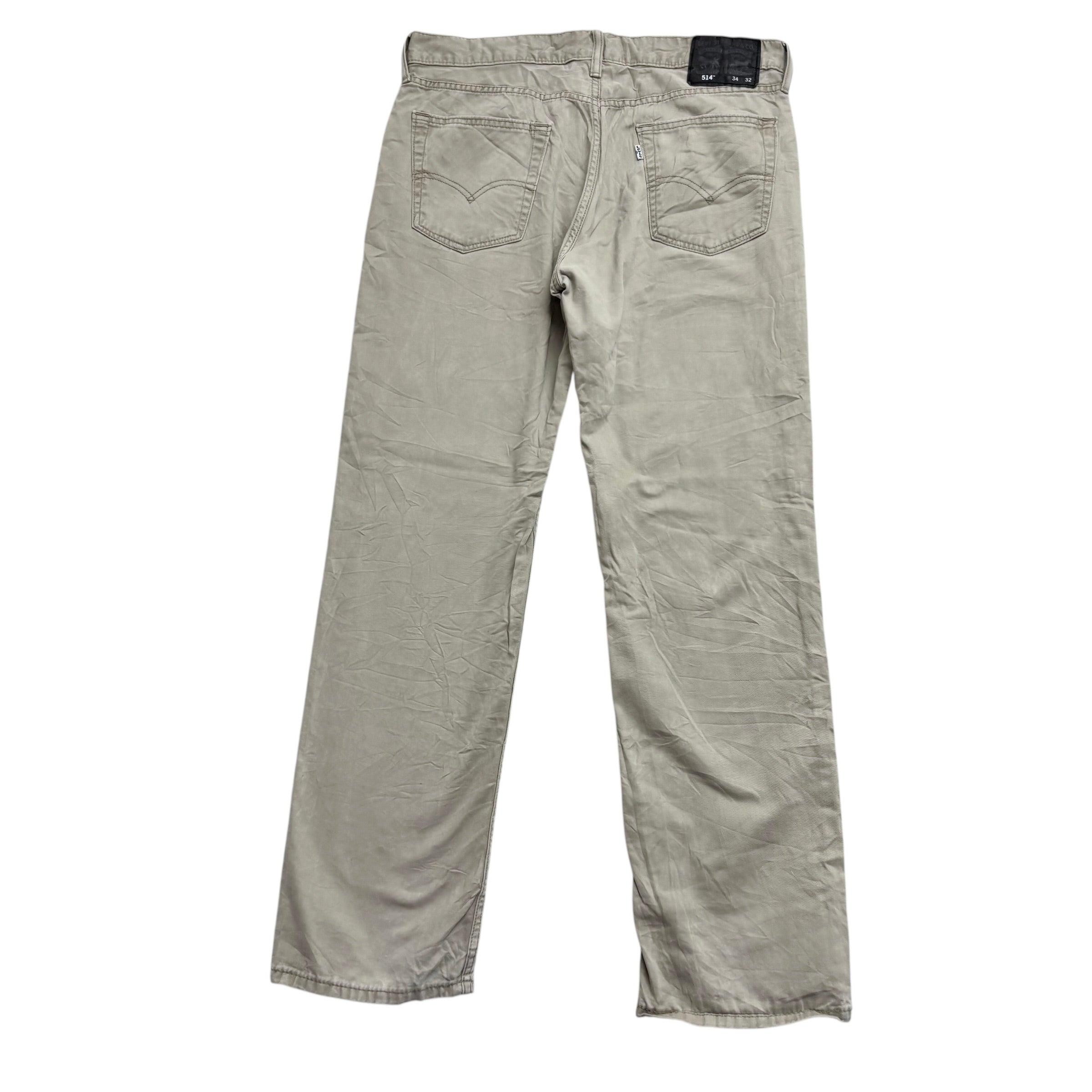 Levis 514 Trousers W34 L32 Mens Cream Regular Straight Fit Cotton Pants (E)