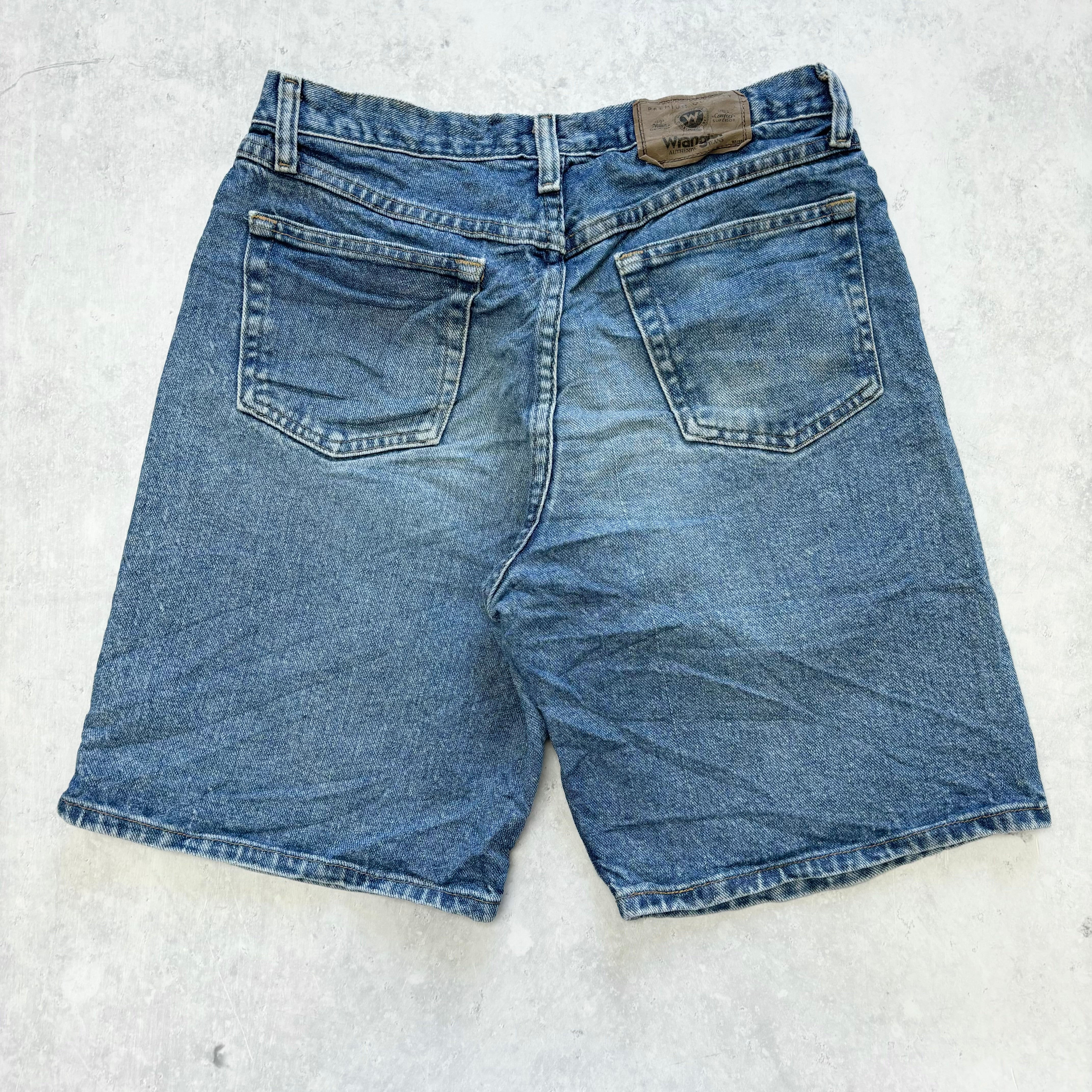 Vintage Wrangler Jorts W28 Mens Denim Shorts Mid Blue Baggy Relaxed Fit