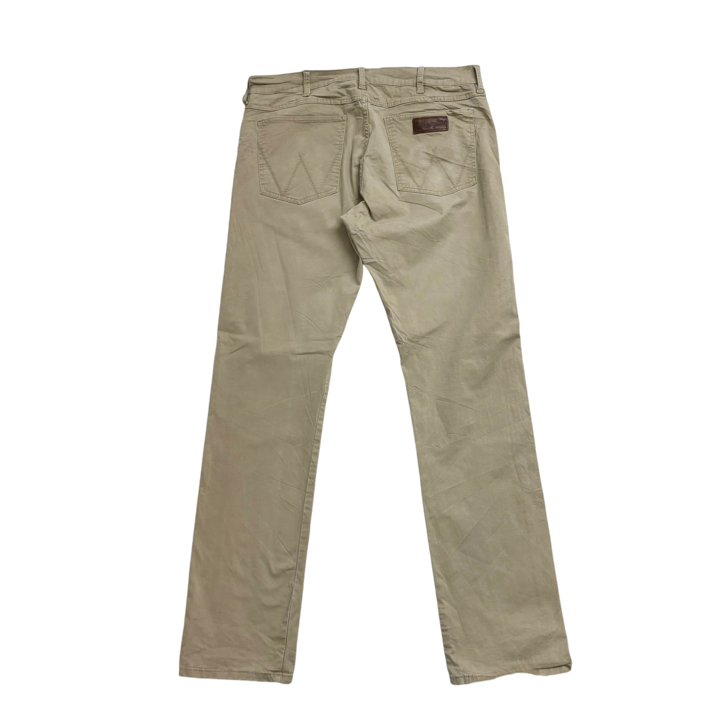 Wrangler Trousers W36 L36 Mens Beige Stone Slim Straight Fit Stretch Pants