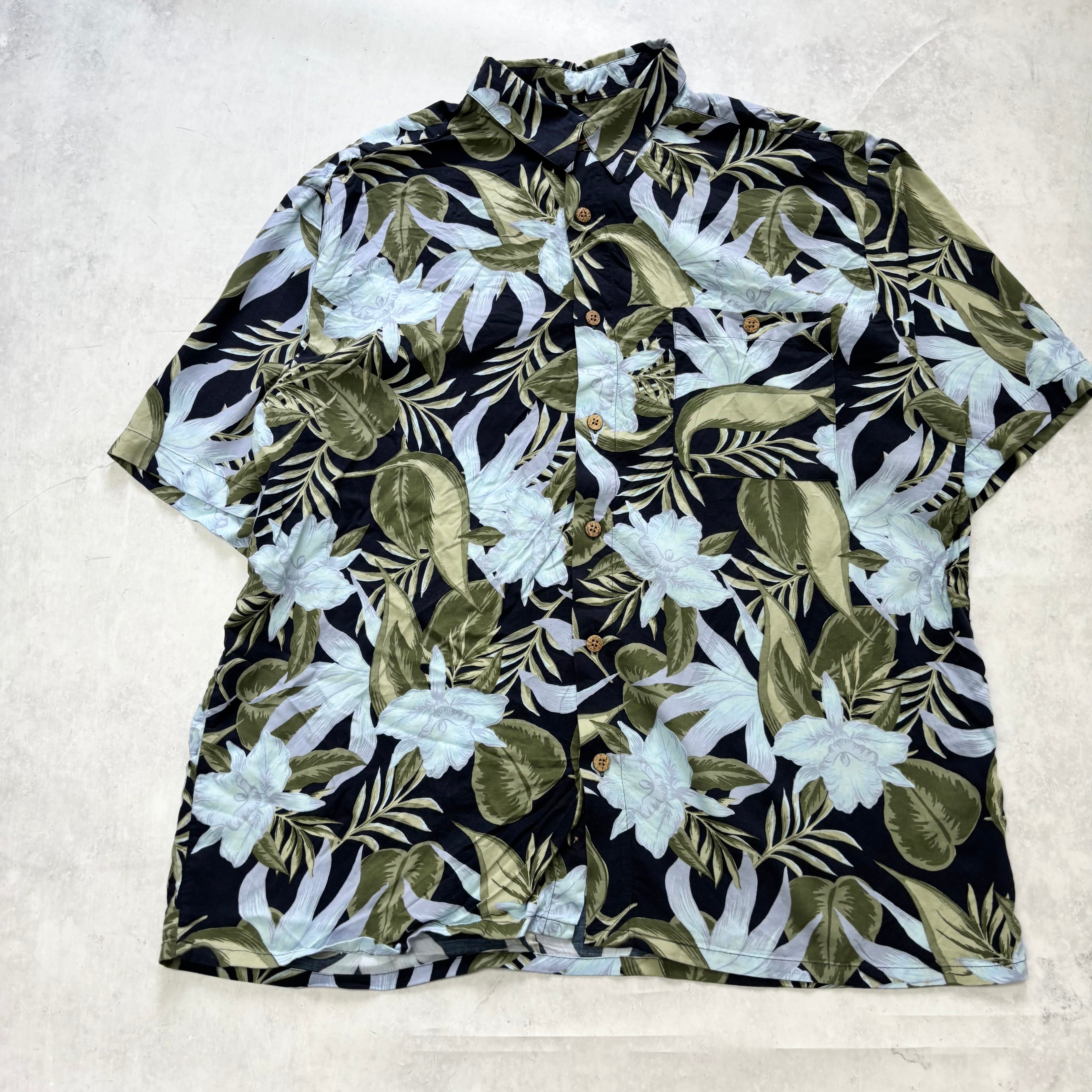 Vintage Hawaiian Shirt Mens XL Blue Floral Aloha Short Sleeve Rayon (E)