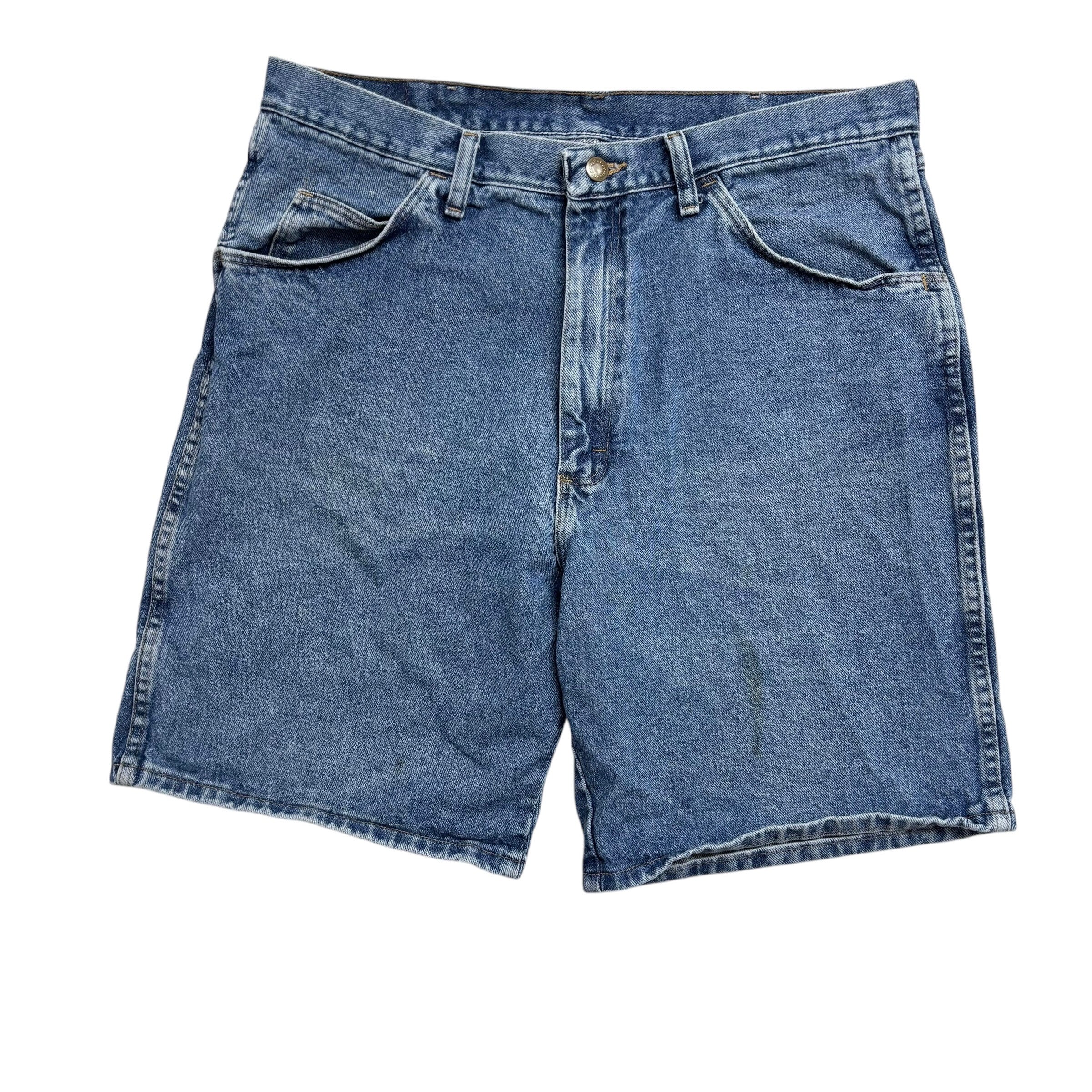 Vintage Wrangler Baggy Jorts W34 Mens Denim Shorts Mid Blue Relaxed Fit (F)