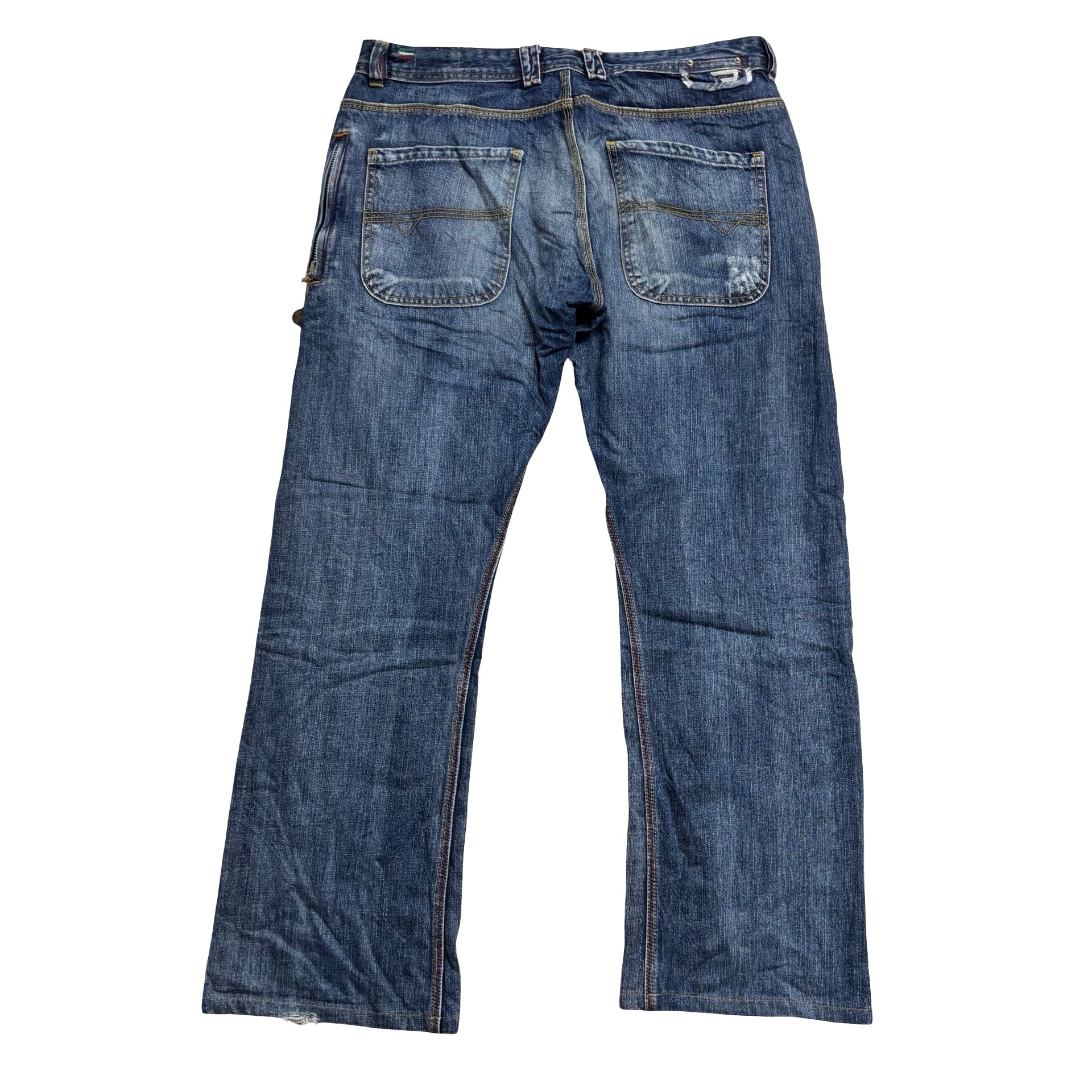 Diesel Preeto Jeans W34 L30 Mens Mid Blue Relaxed Bootcut Fit Denim