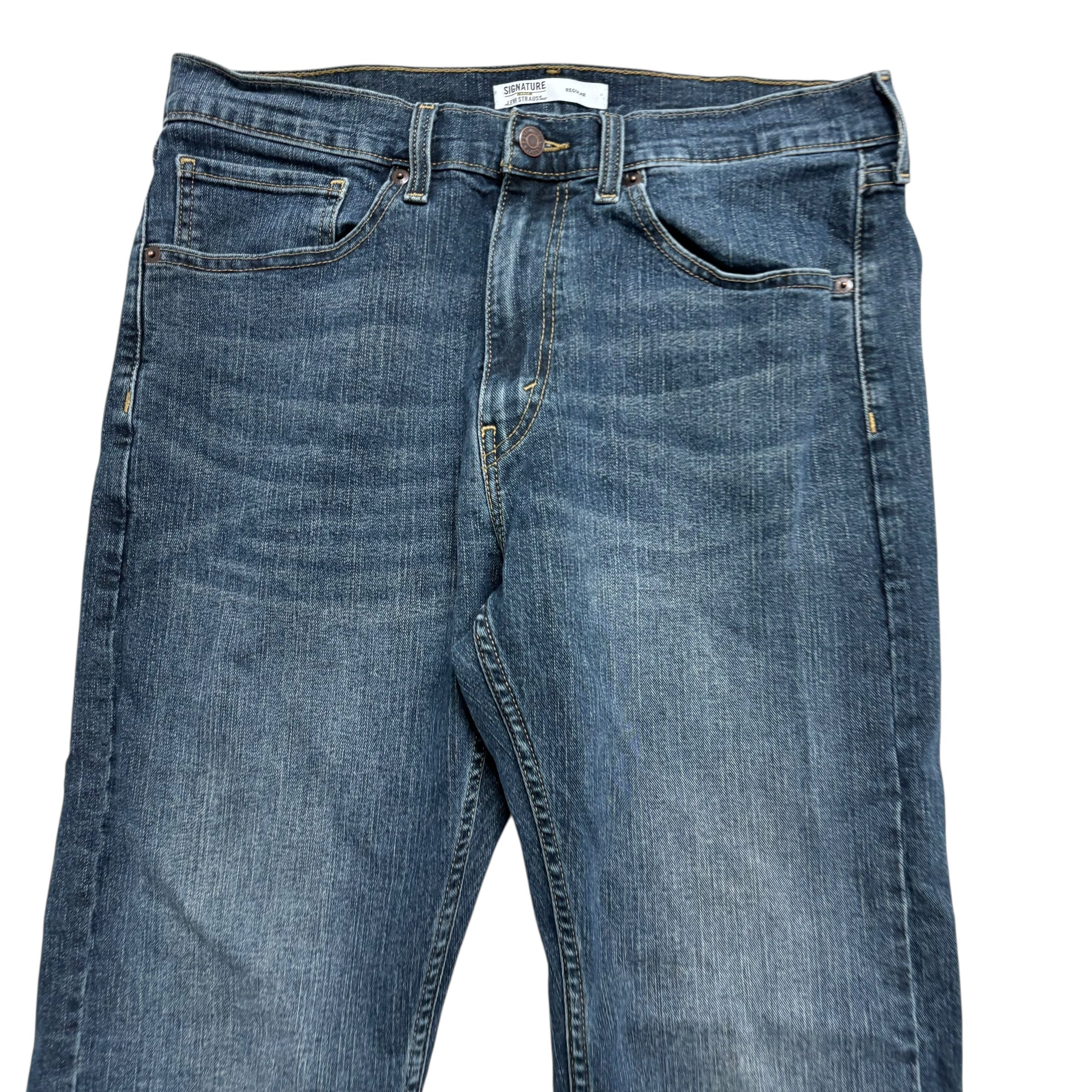 Levis Signature Jeans W33 L28 Mens Dark Blue Regular Straight Stretch Denim (E)
