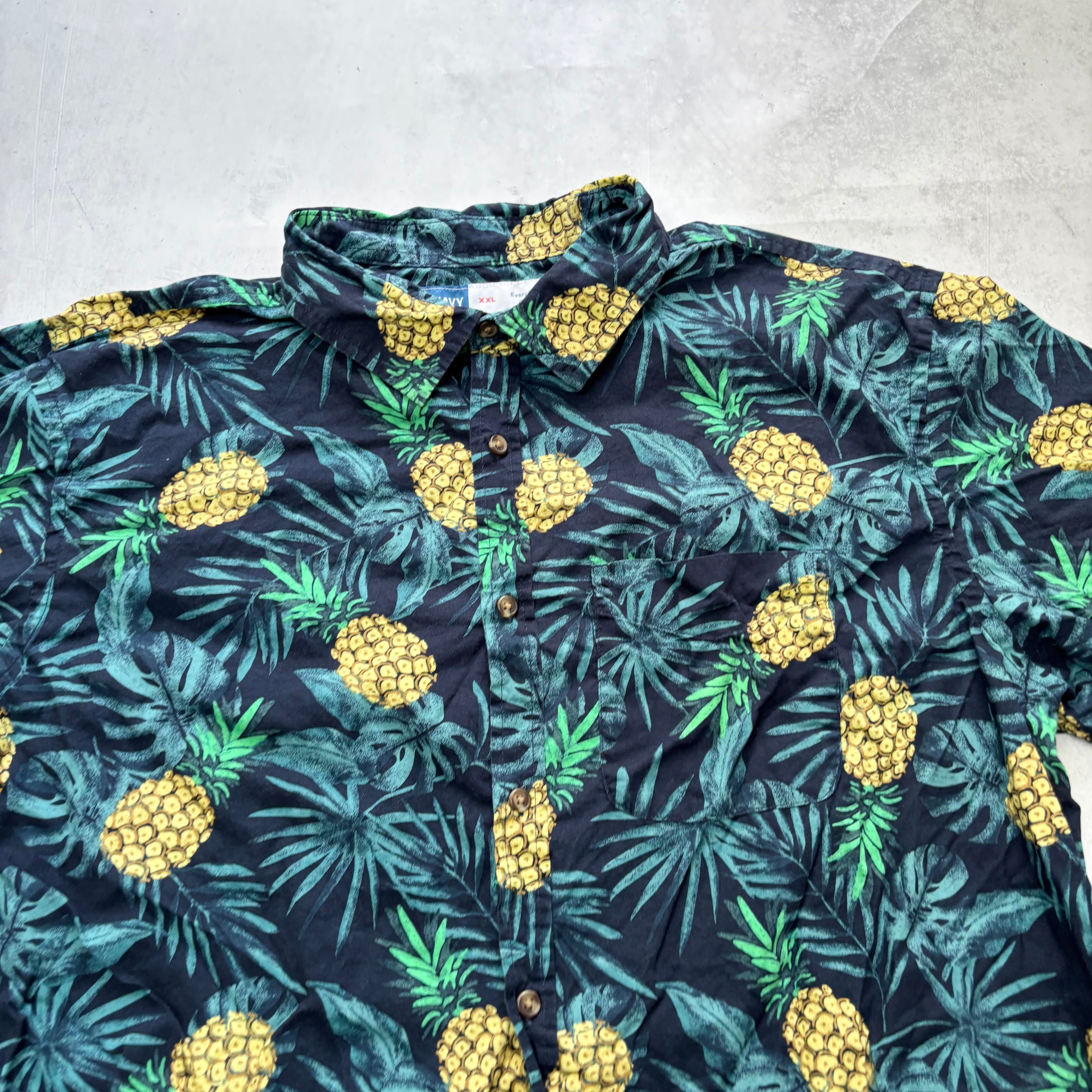 Hawaiian Shirt Mens XXL Navy Short Sleeve Cotton Old Navy Regular Fit (E)