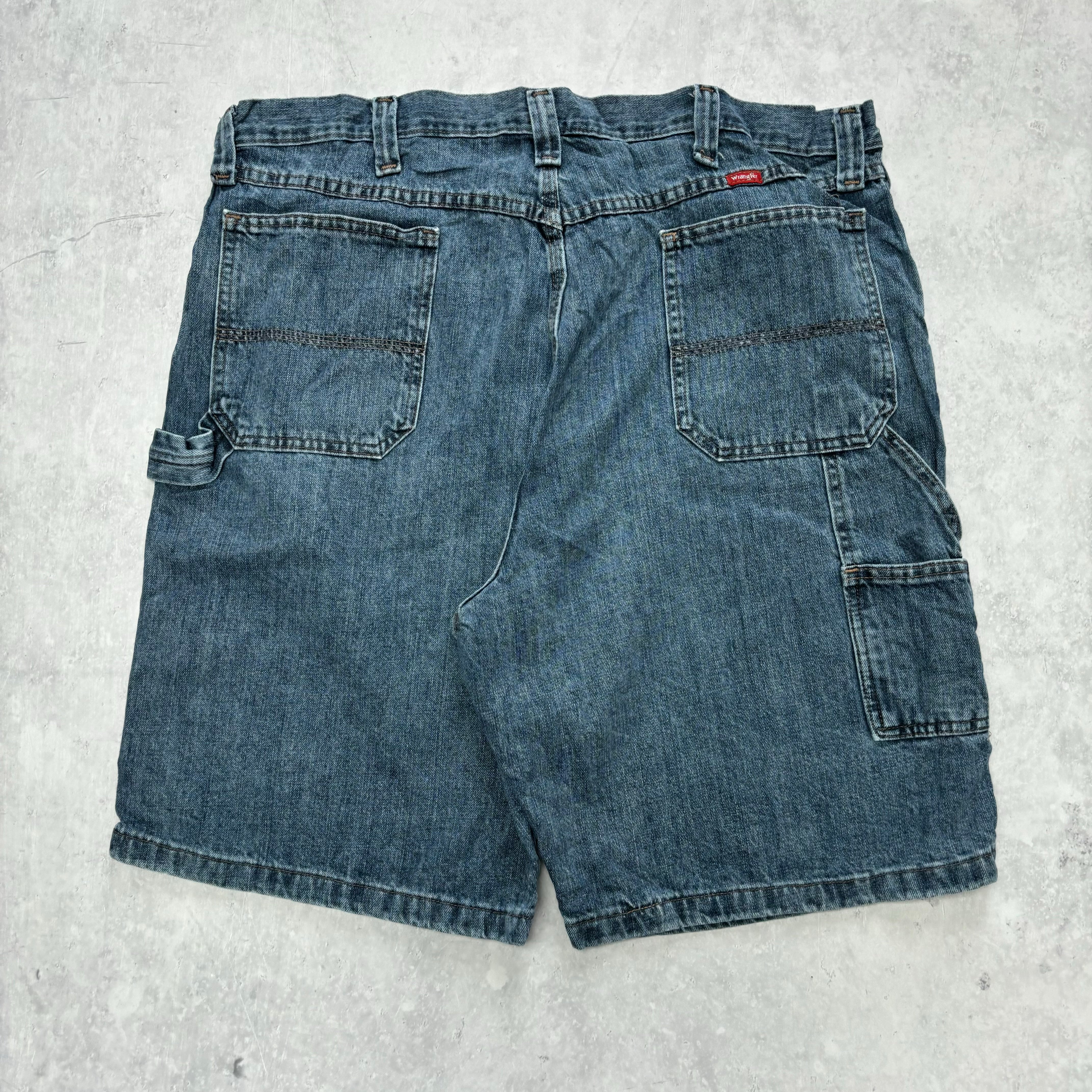 Vintage Wrangler Jorts W40 Mens Denim Shorts Mid Blue Baggy Relaxed Carpenter