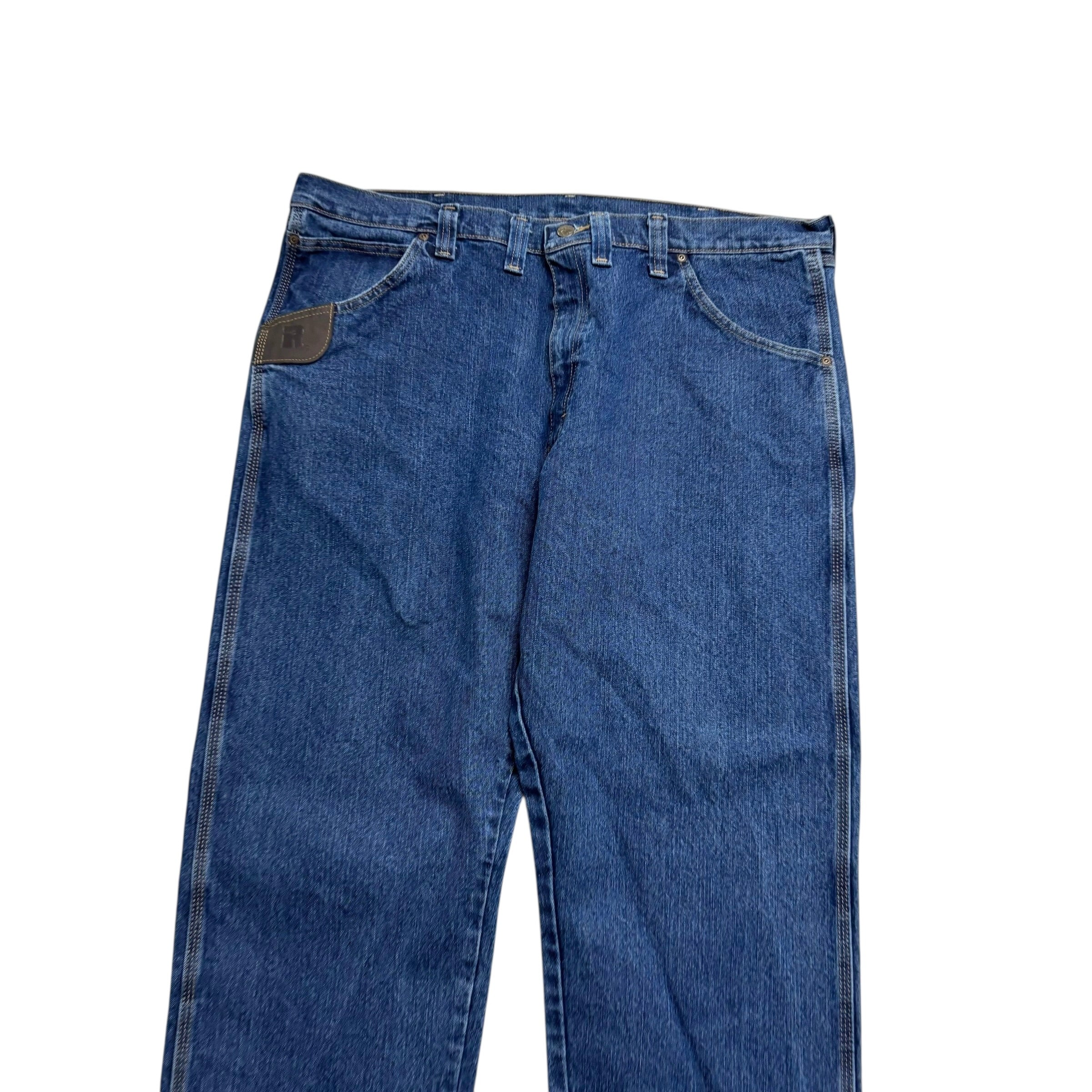 Wrangler Jeans W44 L30 Mens Mid Blue Relaxed Straight Fit Stretch Denim (E)