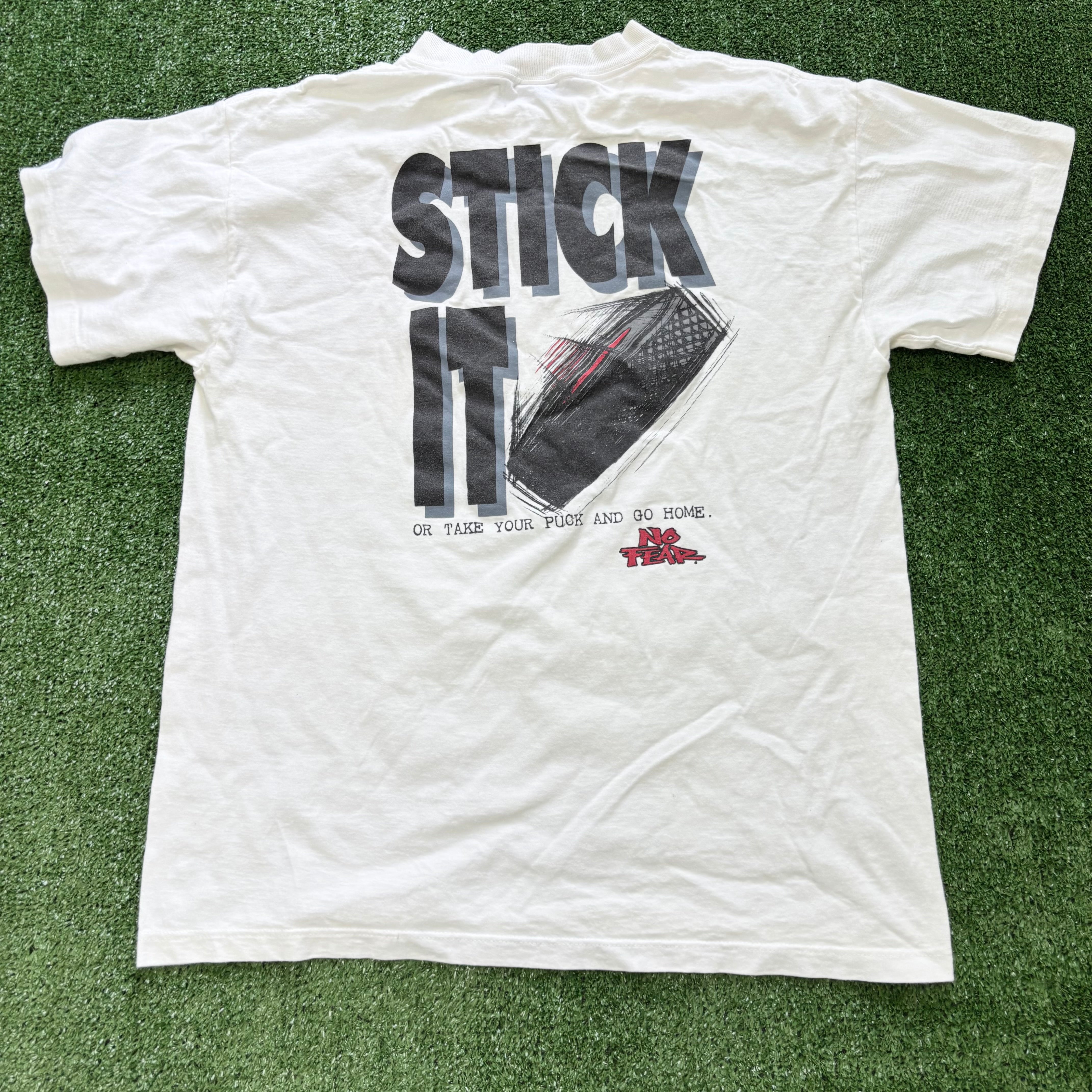 Vintage No Fear T Shirt Mens Large White Single Stitch Graphic Print 90s (E)