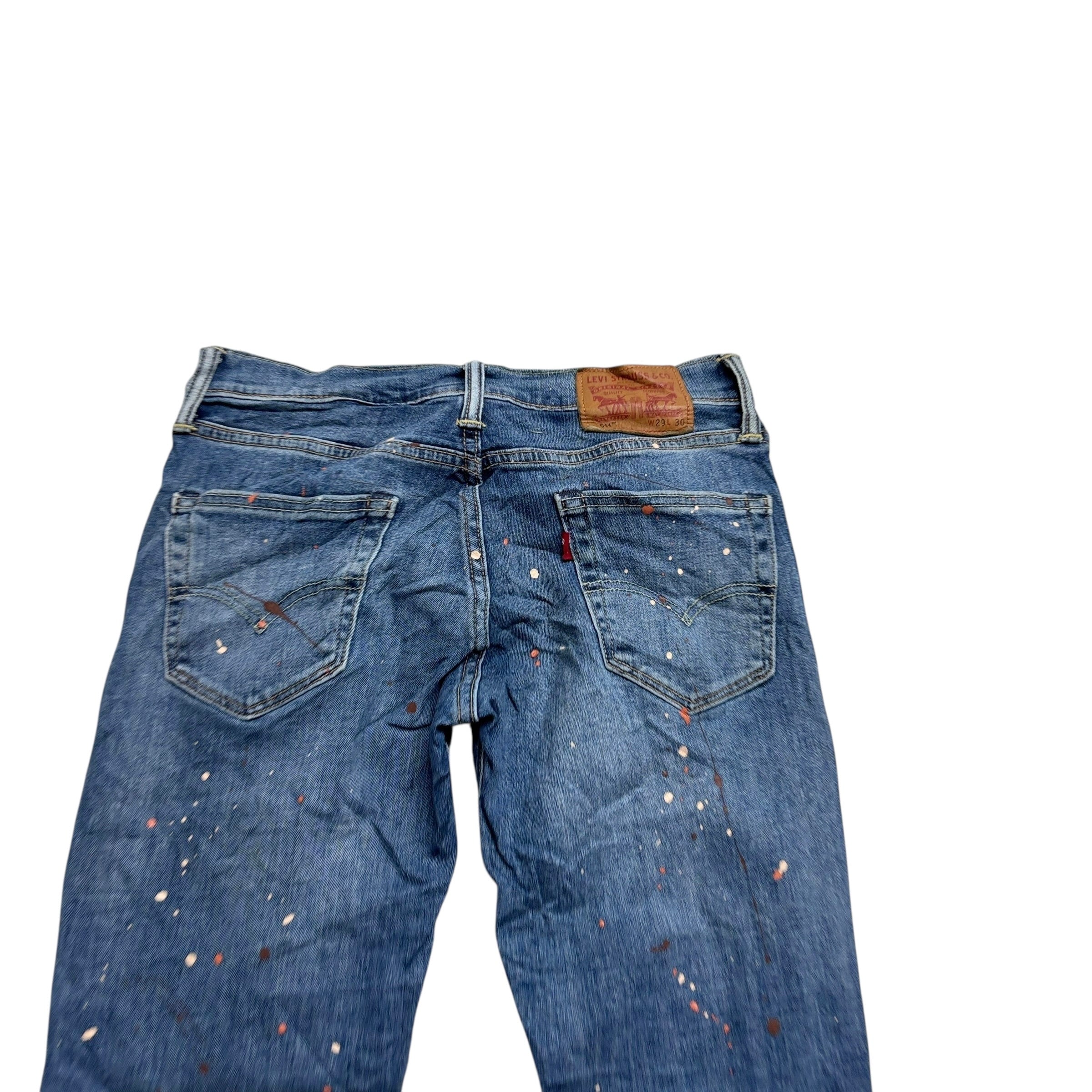 Levis 511 Jeans W29 L30 Mens Mid Blue Slim Fit Painted Stretch Denim