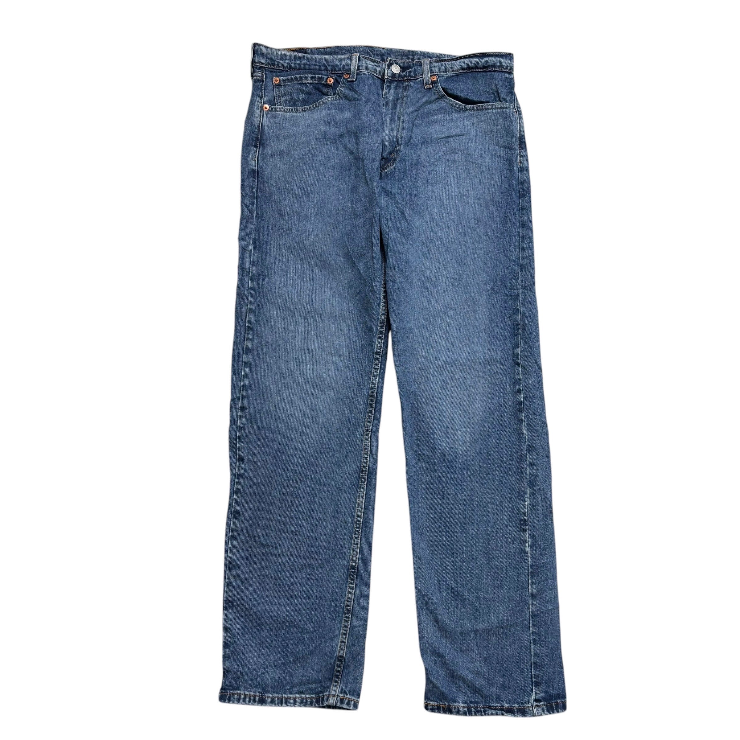 Levis 505 Jeans W36 L32 Mens Mid Blue Regular Straight Fit Stretch Denim (E)