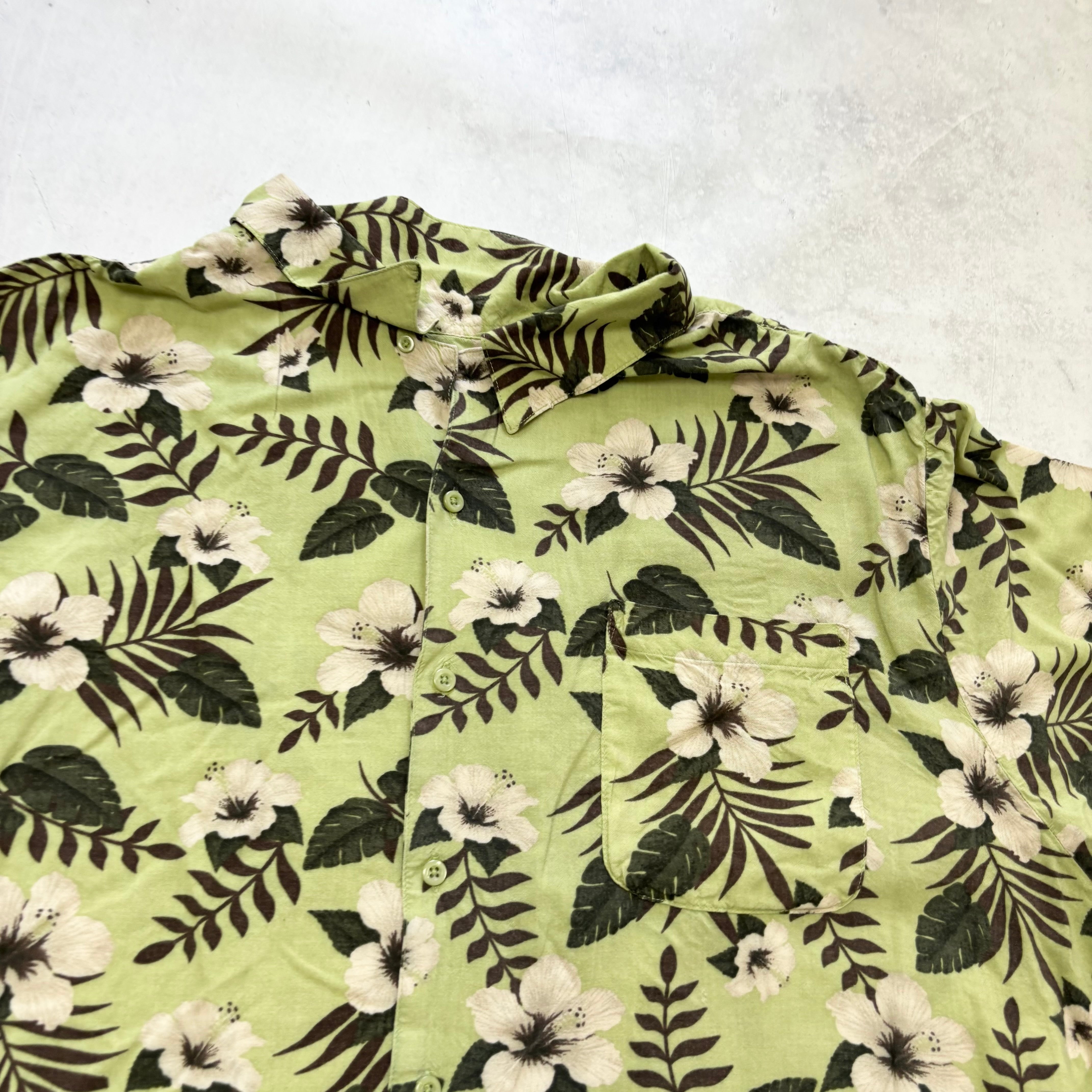 Vintage Hawaiian Shirt Mens 3XL Green Floral Aloha Short Sleeve Rayon