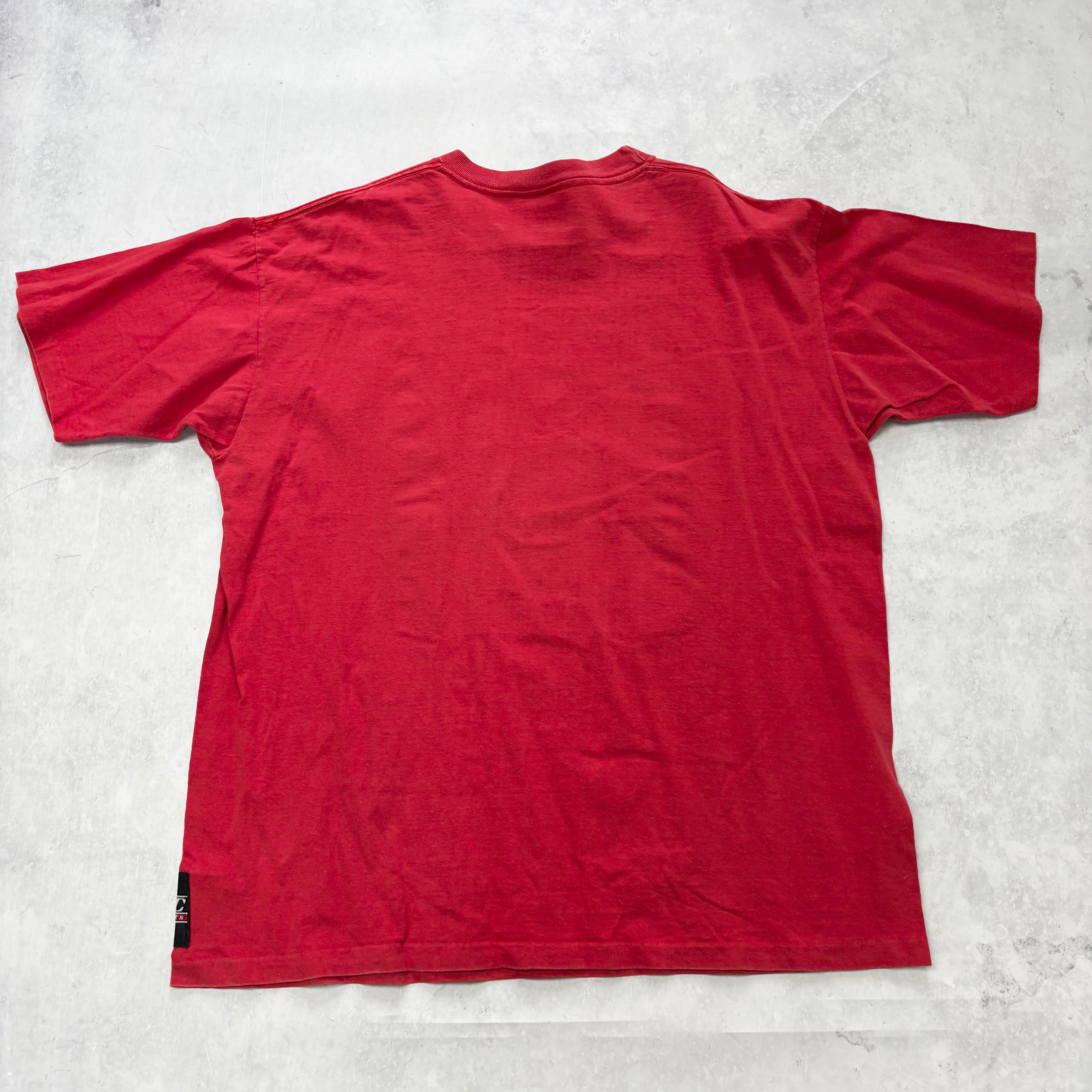 Vintage T Shirt Mens Large Red Single Stitch Graphic Print 90s College